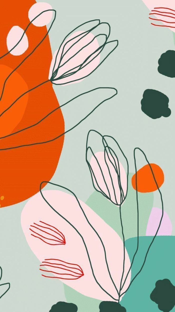 Abstrakt, Line Art, Formen, Orange und Grün, Boho, Hochformat, Hintergrundbild fürs Smartphone