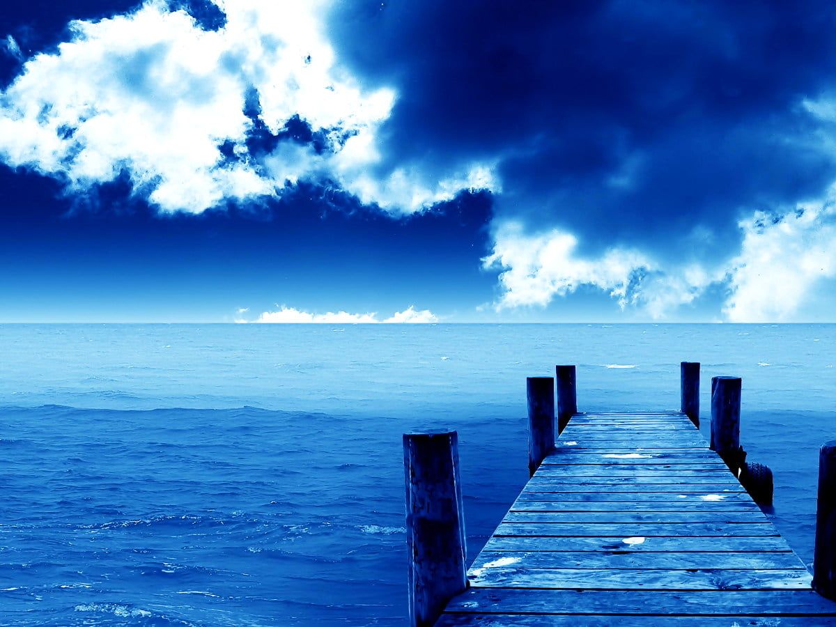 Steg, Meer, Wolken, Blau, Kräftige Farben, Hintergrundbild für iPad und Tablet