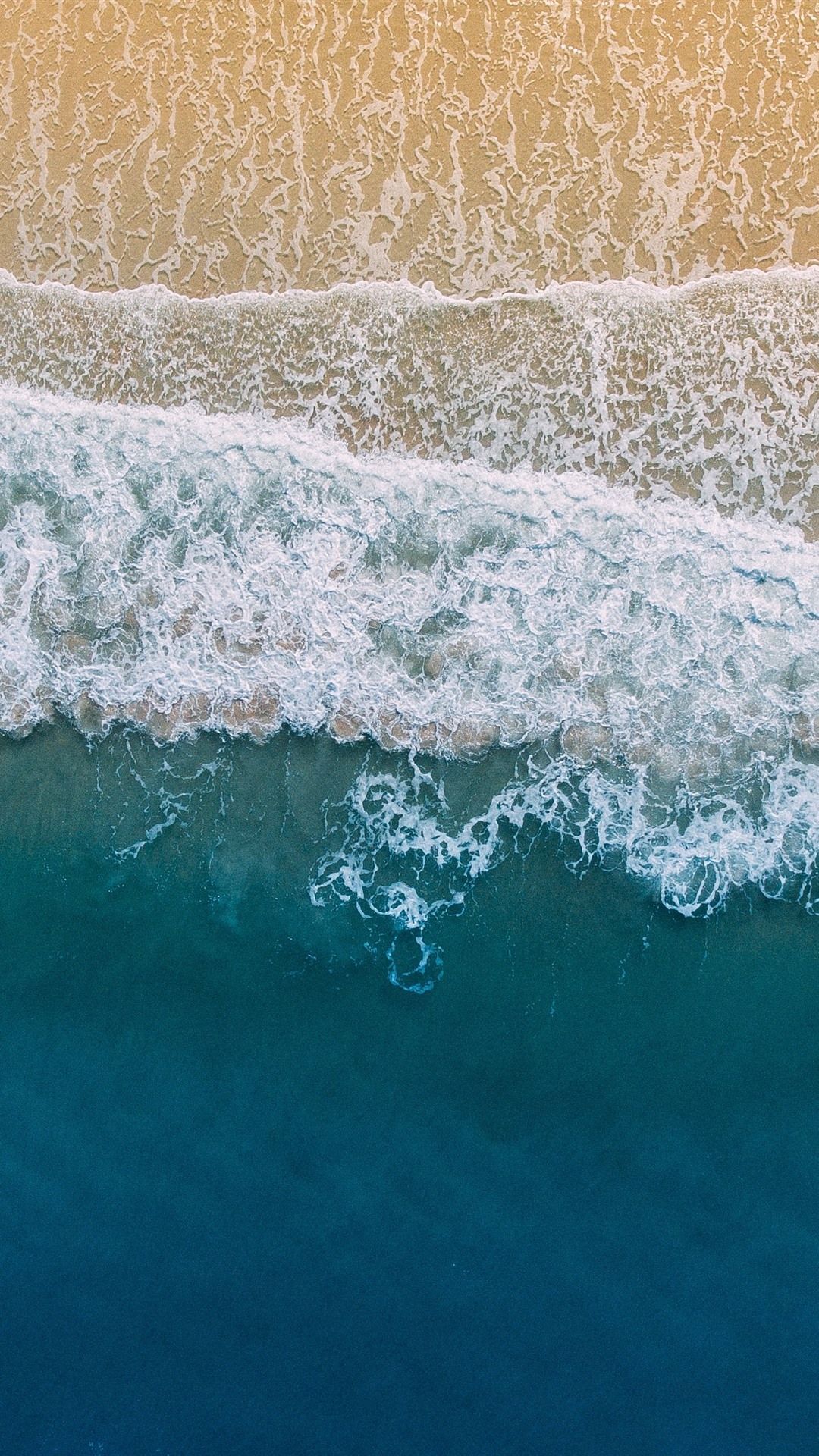 Luftaufnahme, Wellen, Sandstrand, Tiefblau, Full HD, Hintergrundbild fürs Handy