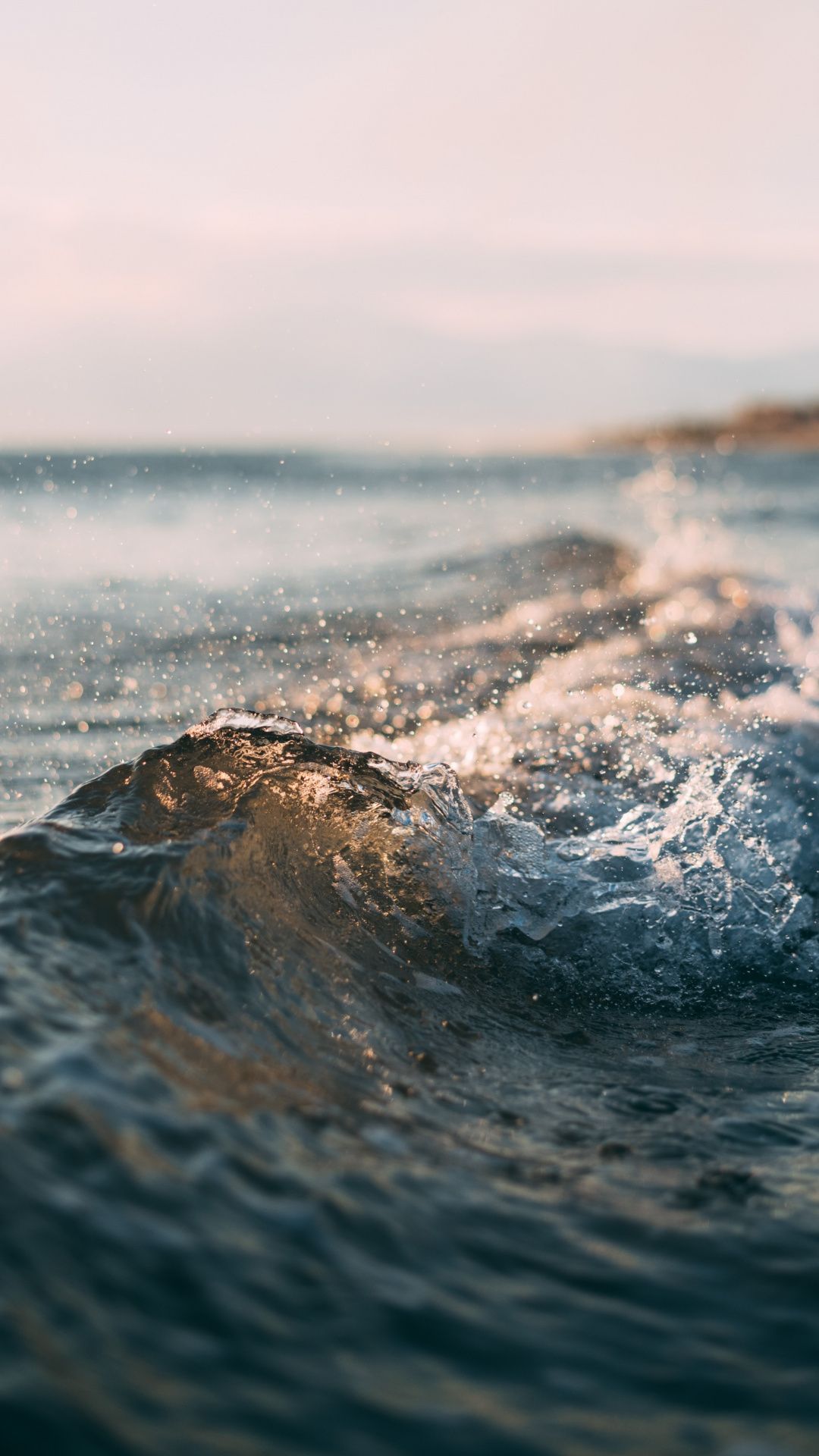 Welle, Nahaufnahme, Goldenes Licht, Unschärfe, Meer, Full HD, Hintergrundbild fürs Handy