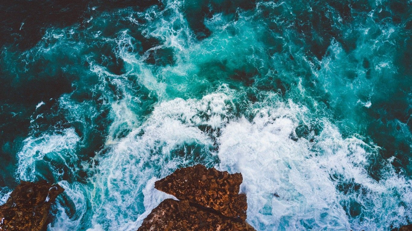 Brandung, Felsen, Gischt, Türkis, Luftaufnahme, HD, Hintergrund für den Desktop