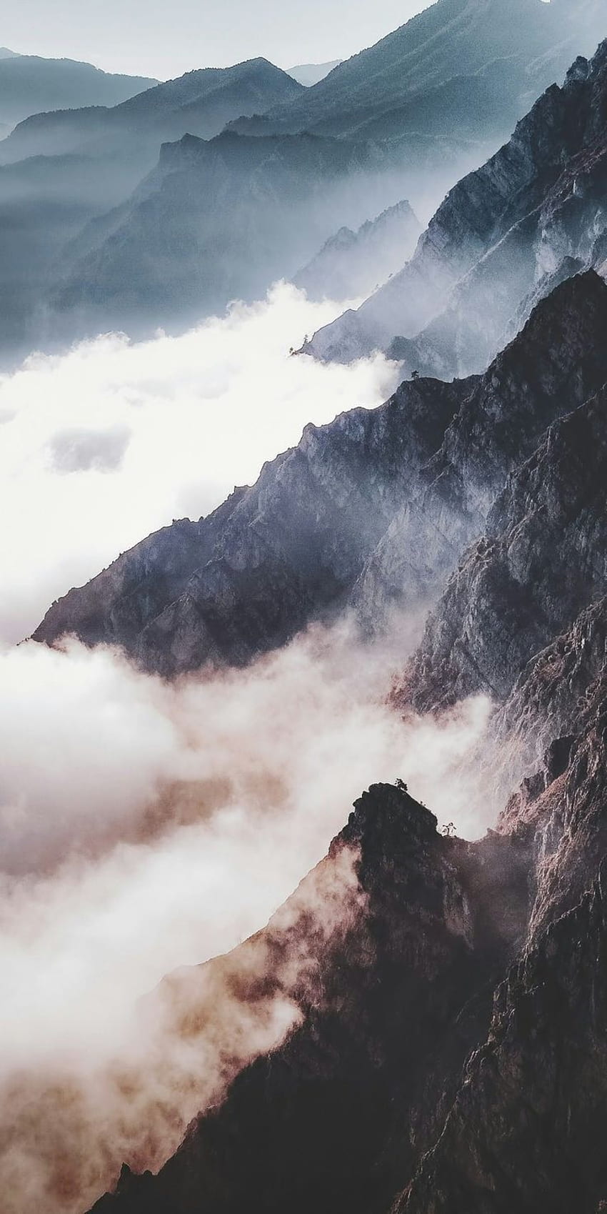 Berge, Nebel, Wolken, Schwarzweiß, Gebirge, HD, Hintergrundbild fürs Handy