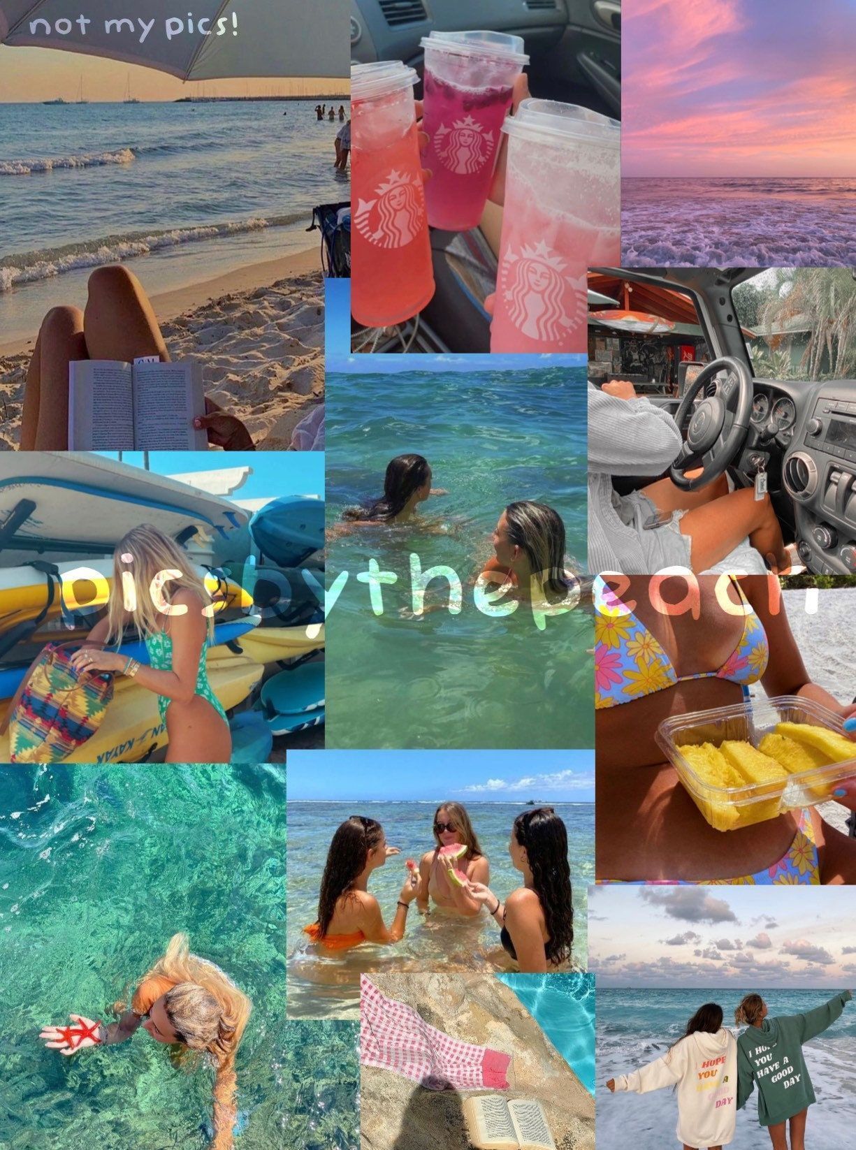 Collage, Sommer, Freunde, Meer, Ästhetik, Full HD, iPad-Hintergrundbild