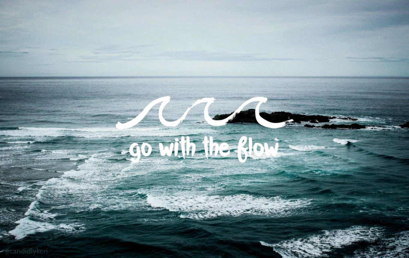 Go with the flow, Zitat, Meer, Wellen, Graublau, HD, Hintergrundbild für den PC