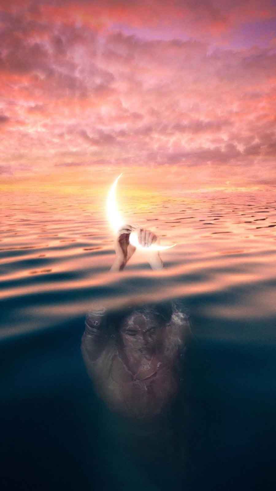 Schwimmer, Sonnenuntergang, Meer, Rosa Himmel, Abendrot, HD, iPhone-Hintergrundbild