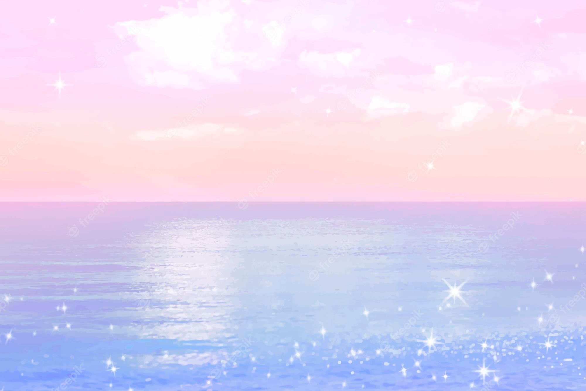Meer, Glitzern, Pastellhimmel, Rosa, Lavendel, Full HD, Desktop-Hintergrund für Windows