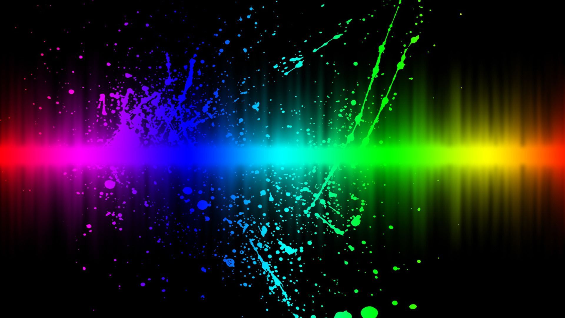 Farbspritzer, Regenbogen-Spektrum, Schwarzer Hintergrund, Leuchtend, Full HD Wallpaper