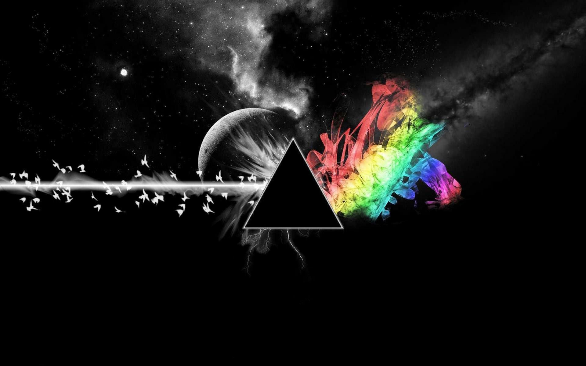 The Dark Side of the Moon, Pink Floyd, Prisma, Regenbogen, Schwarzer Hintergrund, Full HD Wallpaper