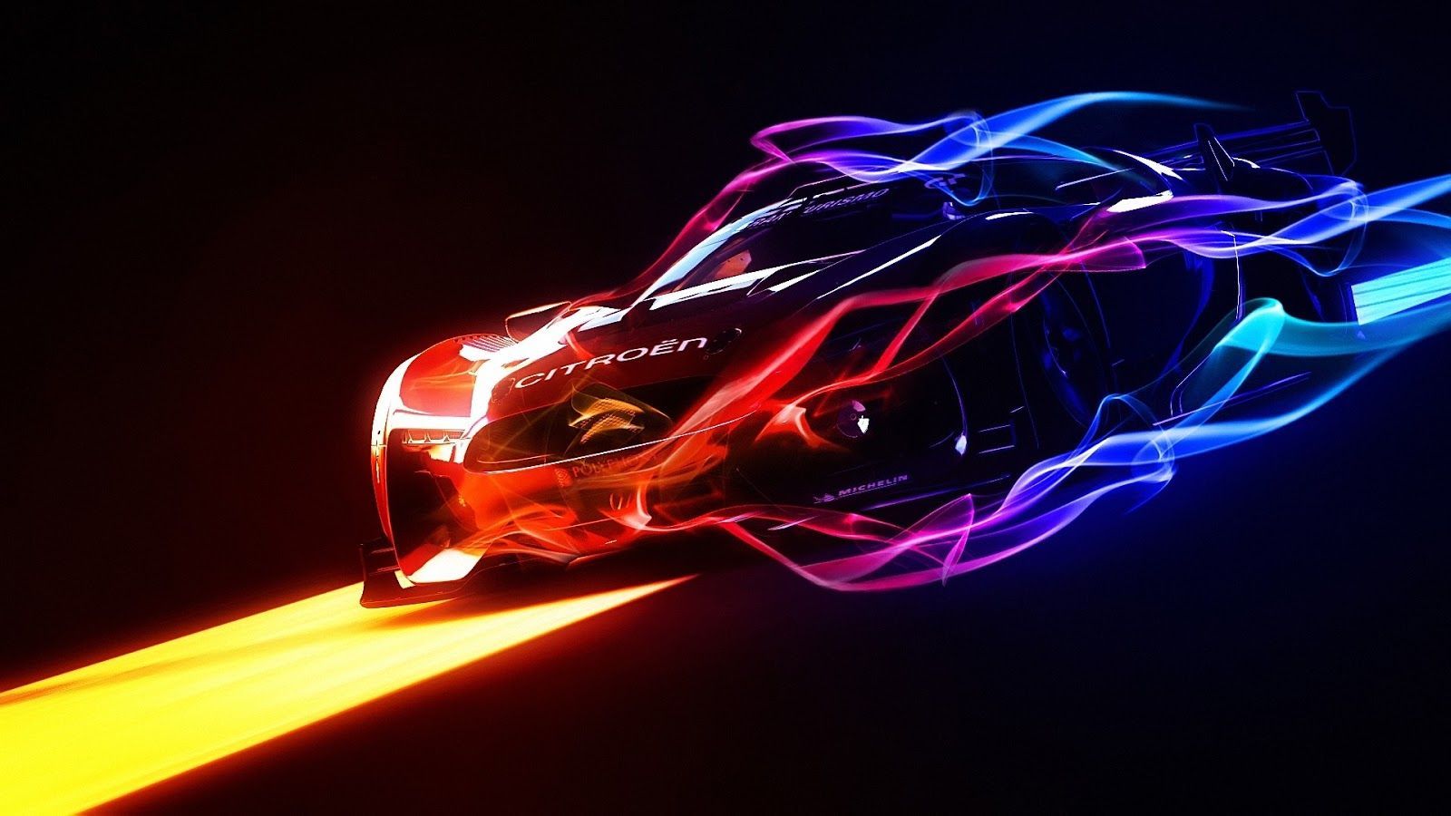 Citroën, Konzeptauto, Lichtspuren, Neon, Rot, Blau, HD, Hintergrundbild für den PC