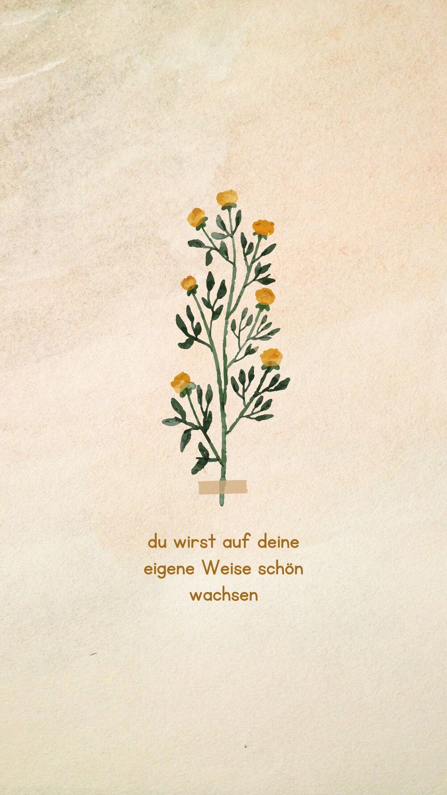 Du wirst auf deine eigene Weise schön wachsen, Gelbe Blumen, Pflanze, Illustration, Beige Hintergrund, Sperrbildschirm