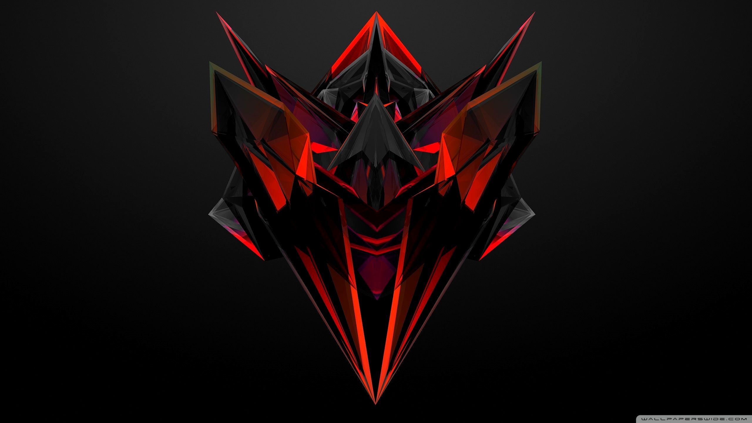 Geometrische Maske, Low Poly, Rot, Schwarzer Hintergrund, Abstrakt, 2K Wallpaper