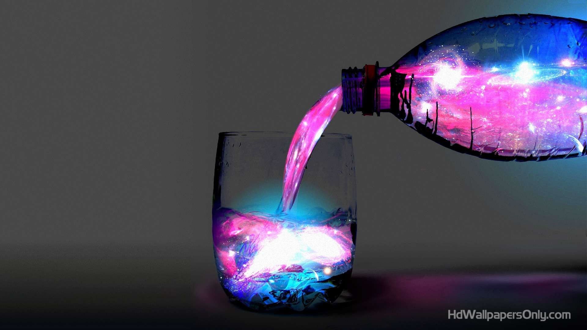 Flasche, Glas, Galaxie, Surreal, Pink, 16:9, Full-HD-Hintergrundbild für den Desktop