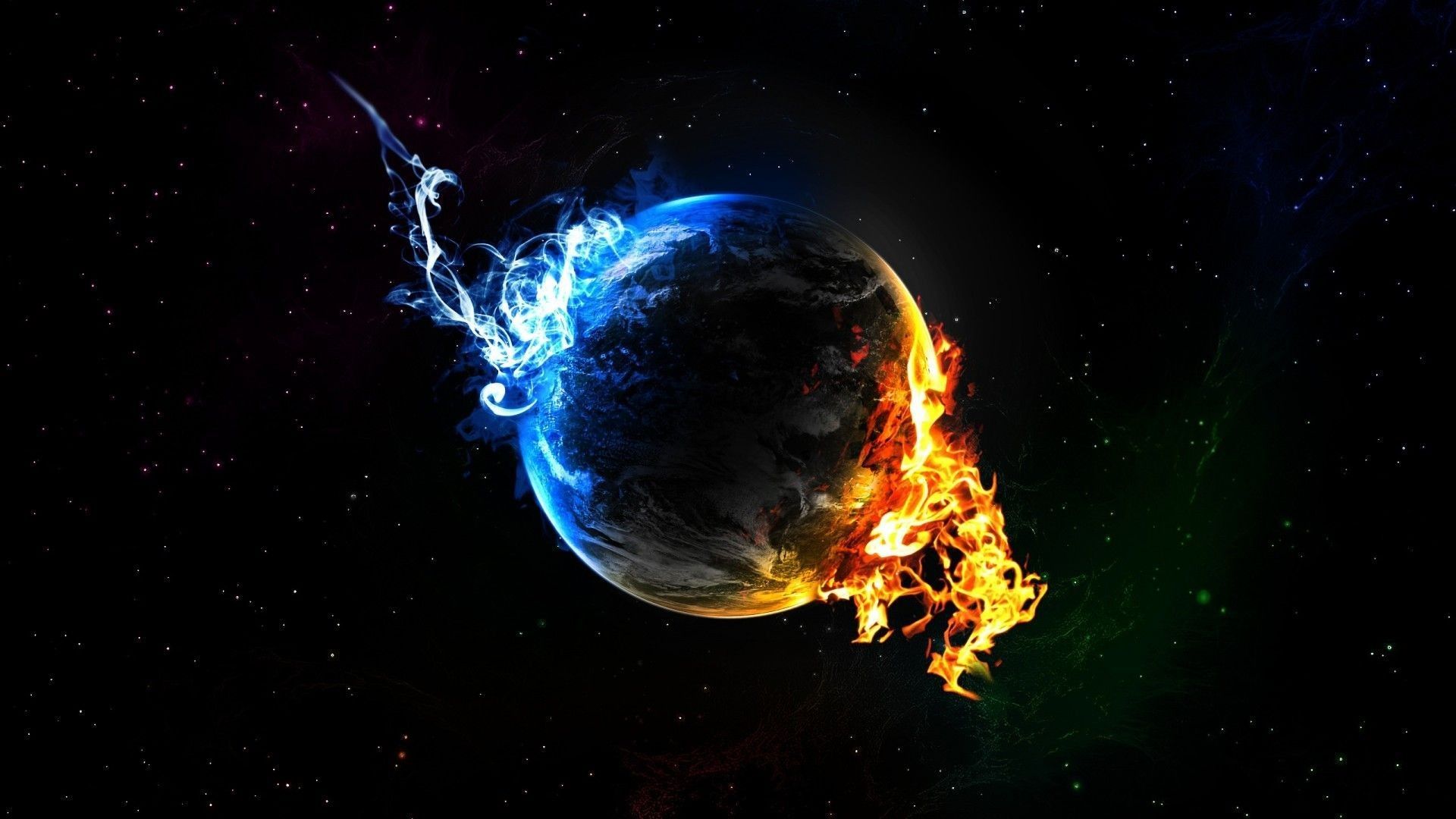 Planet, Feuer und Eis, Weltraum, Blau, Orange, Full HD 1080p, Desktop-Hintergrundbild