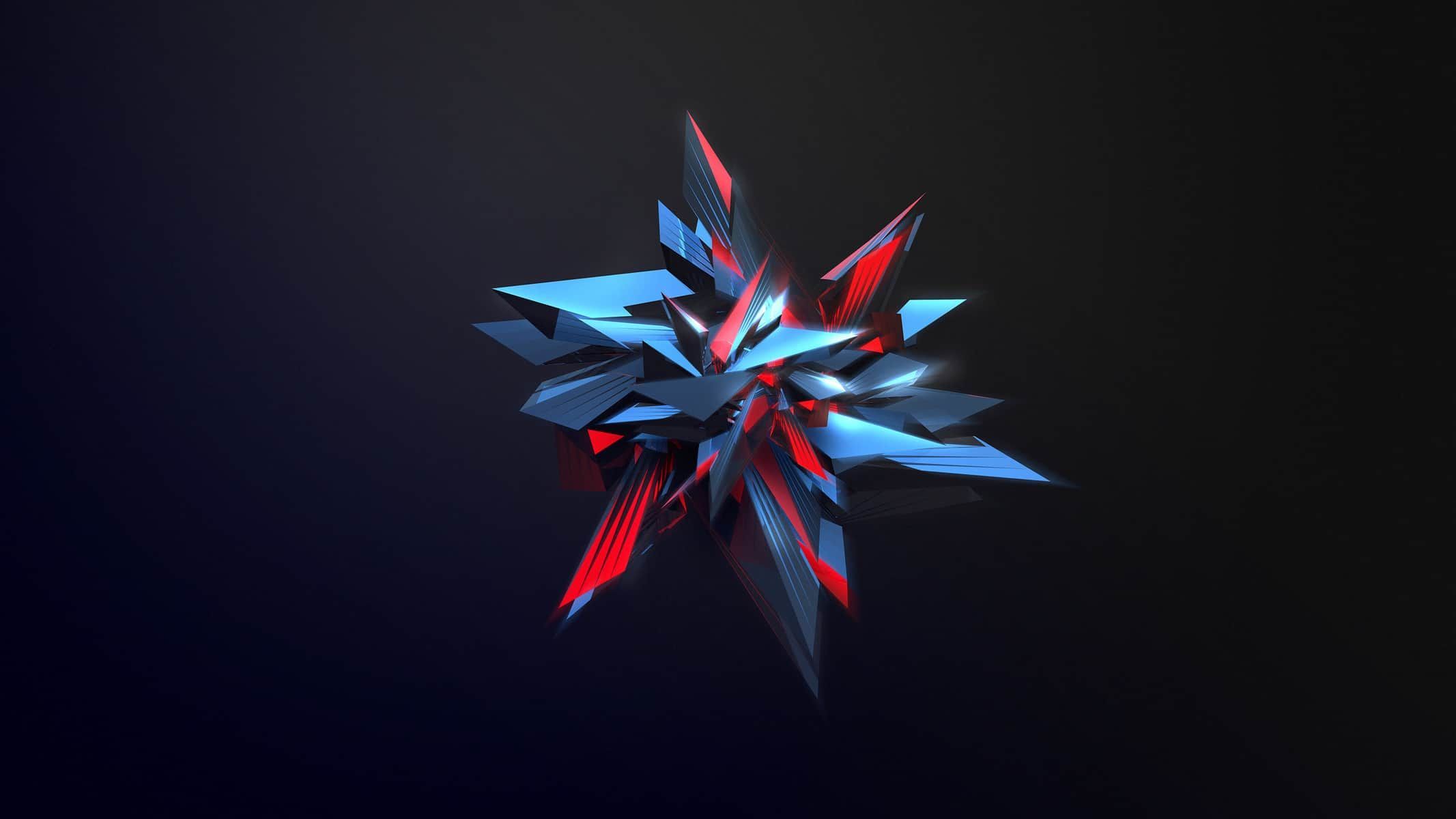 Stern, Splitter, 3D-Form, Rot, Blau, 16:9, Full-HD-Hintergrundbild für den Desktop