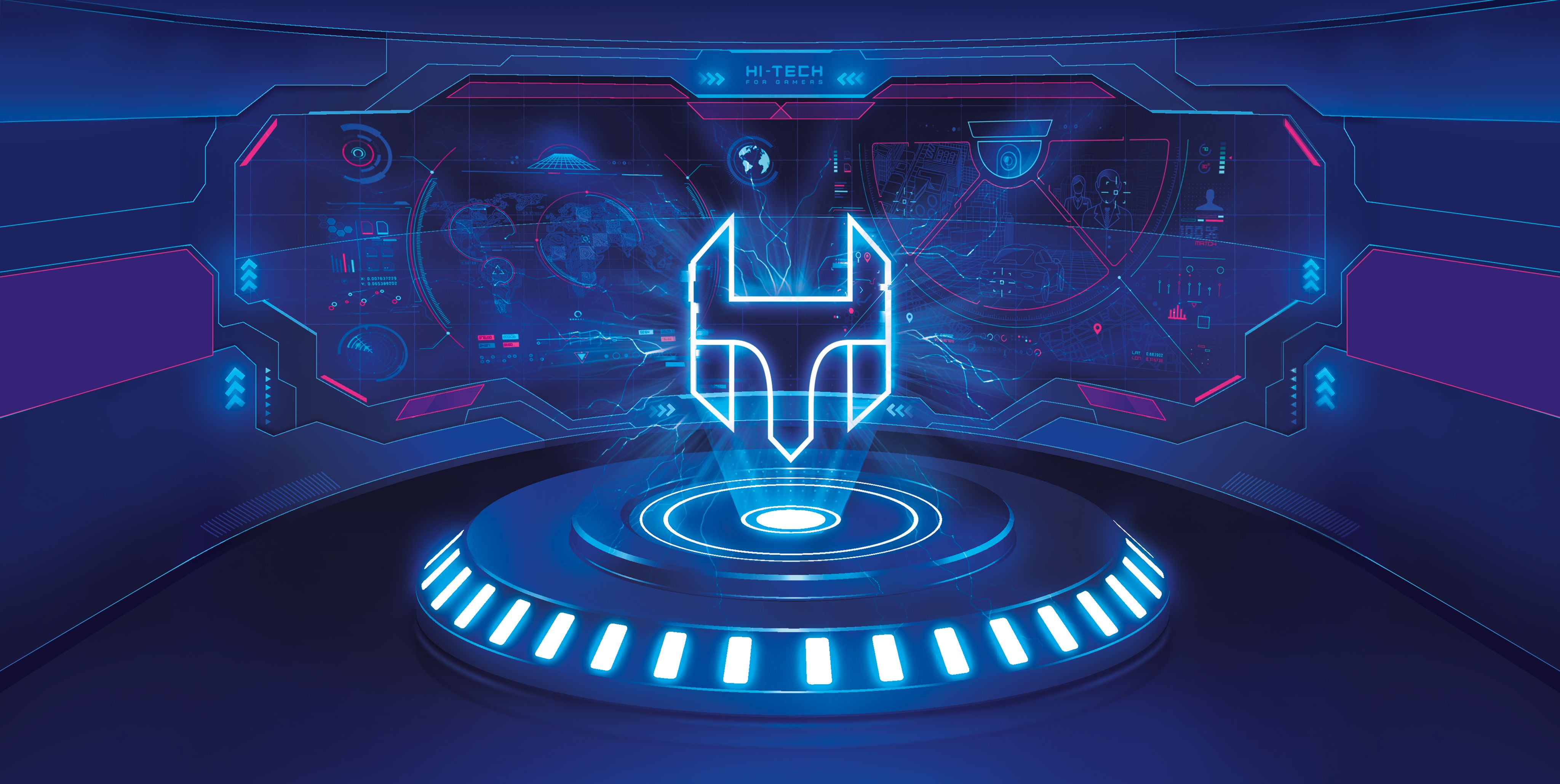 Hologramm, Logo, Futuristisch, Blau, Science-Fiction, 4K, Desktop-Hintergrund für Windows