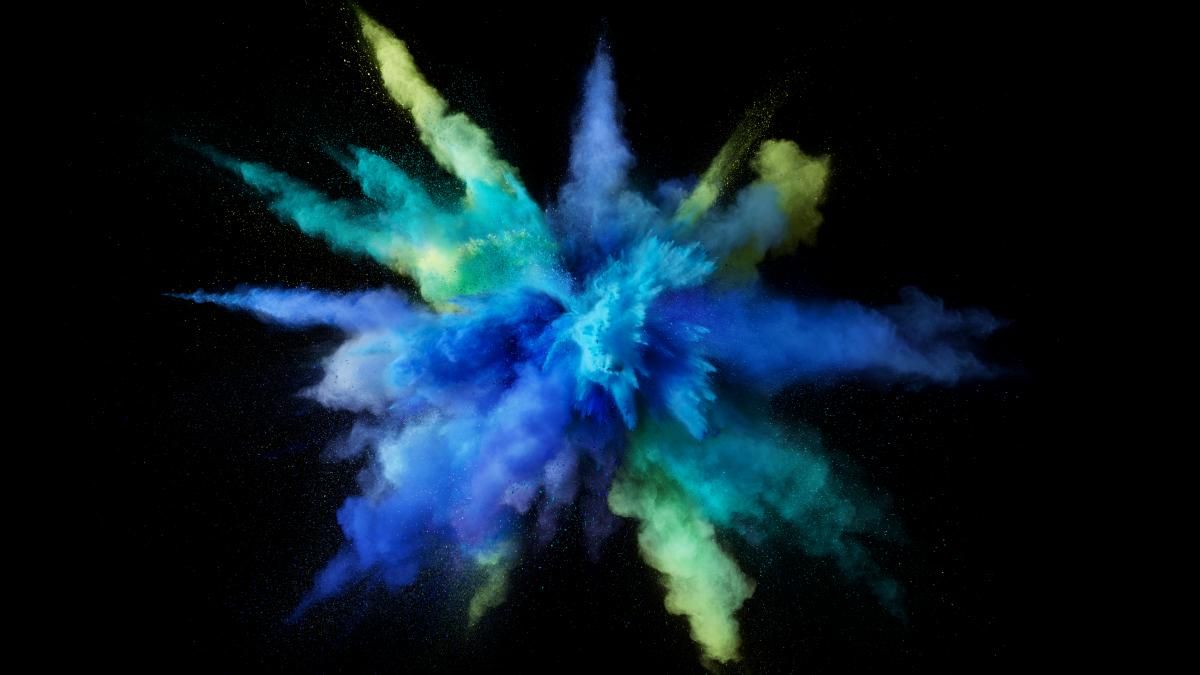 Farbpulver, Explosion, Blau, Gelb, Schwarzer Hintergrund, Wallpaper