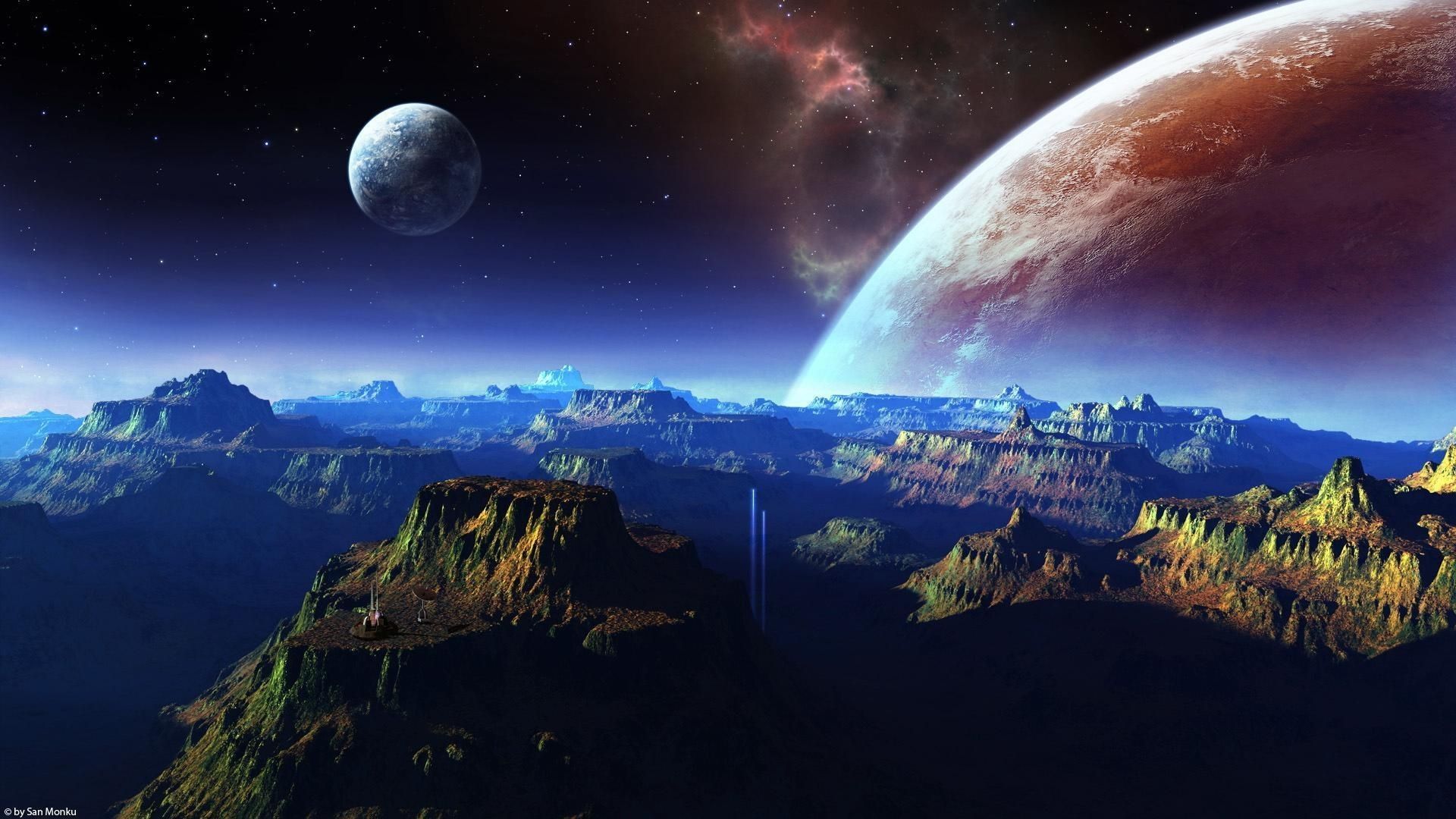 Planeten, Mond, Canyon, Science-Fiction, Weltraum, Full HD, Desktop-Hintergrund für Windows