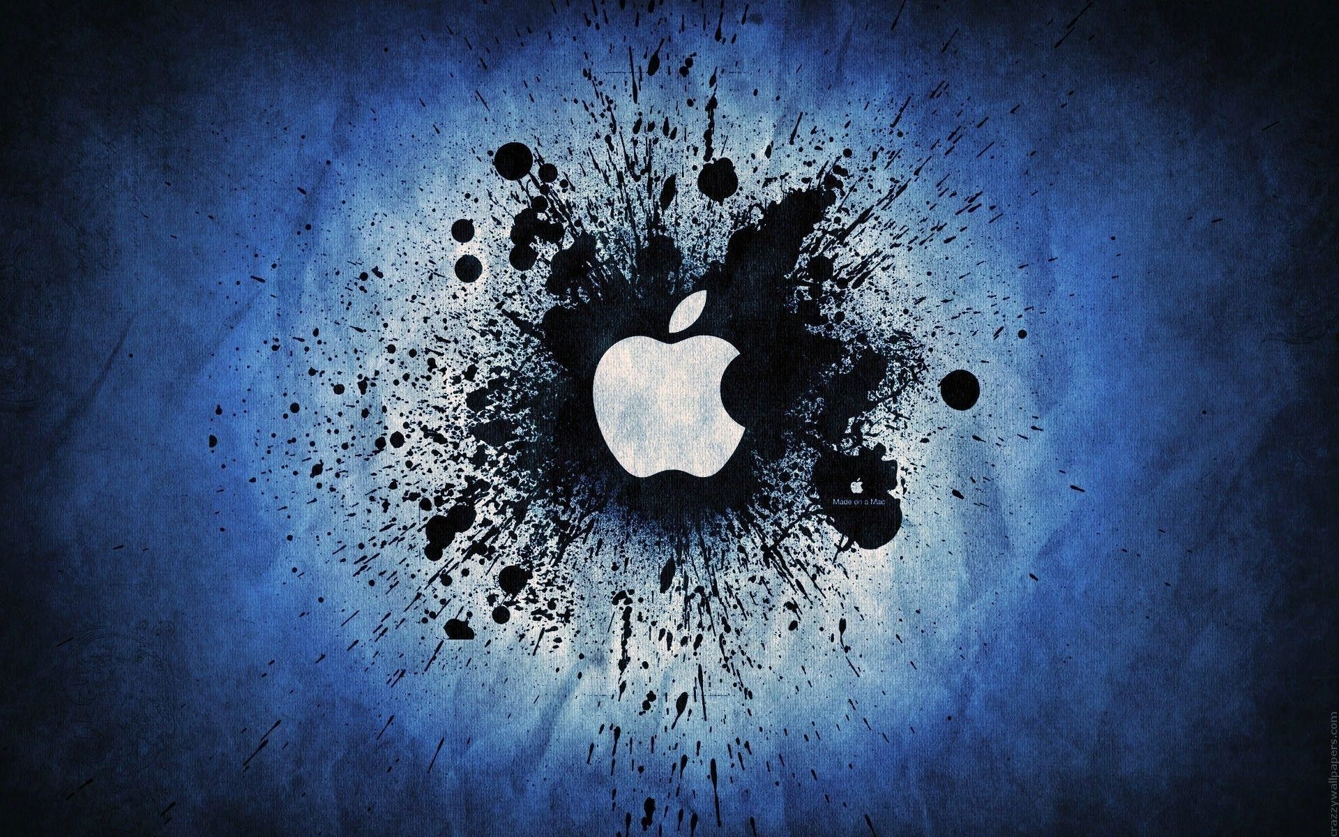 Apple, Apple-Logo, Farbspritzer, Blau, Schwarz, 16:10, Full-HD-Hintergrundbild für den Desktop