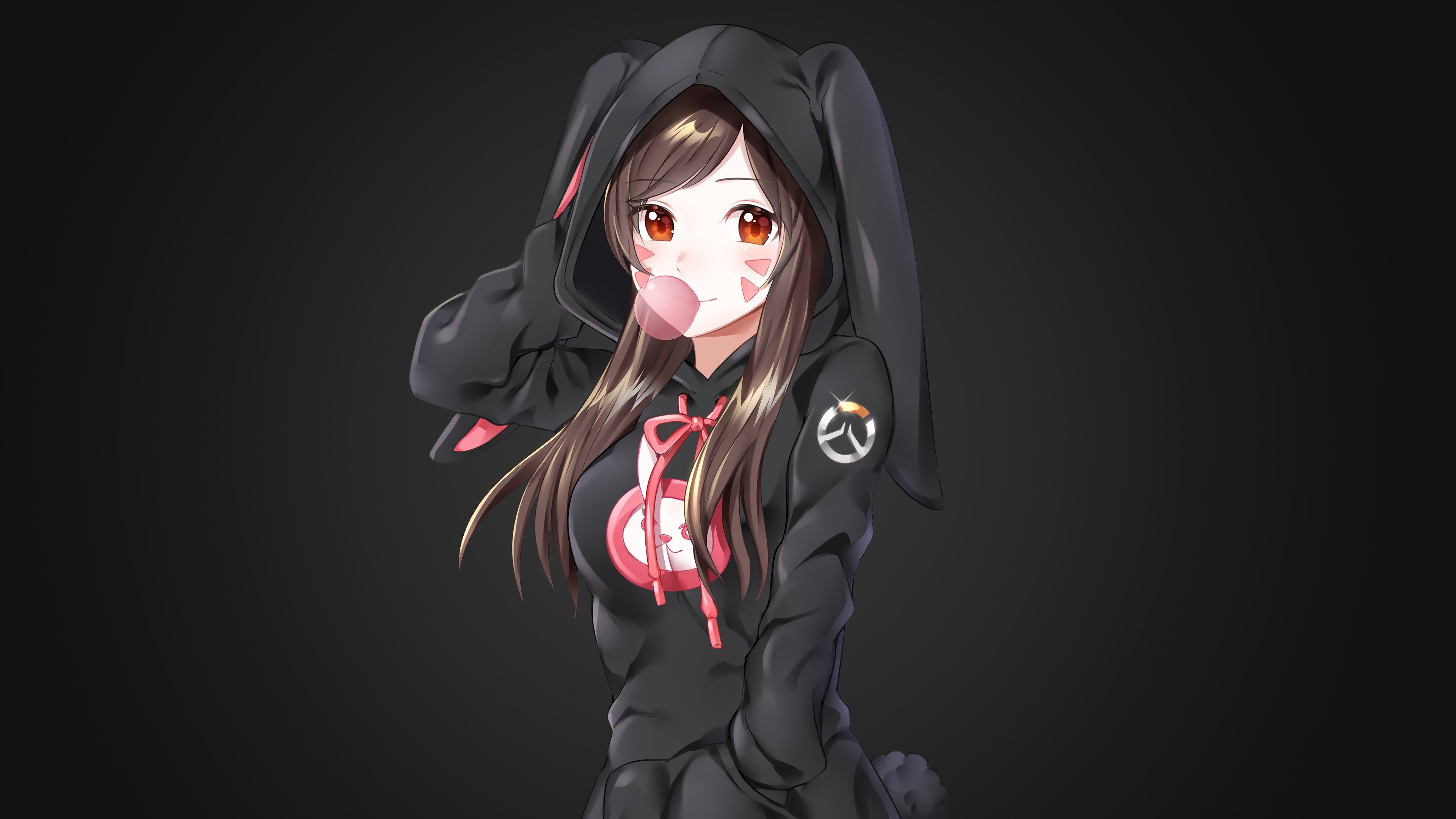 D.Va, Overwatch, Hasen-Hoodie, Kaugummiblase, Fan-Art, 4K, Desktop-Hintergrund für Windows