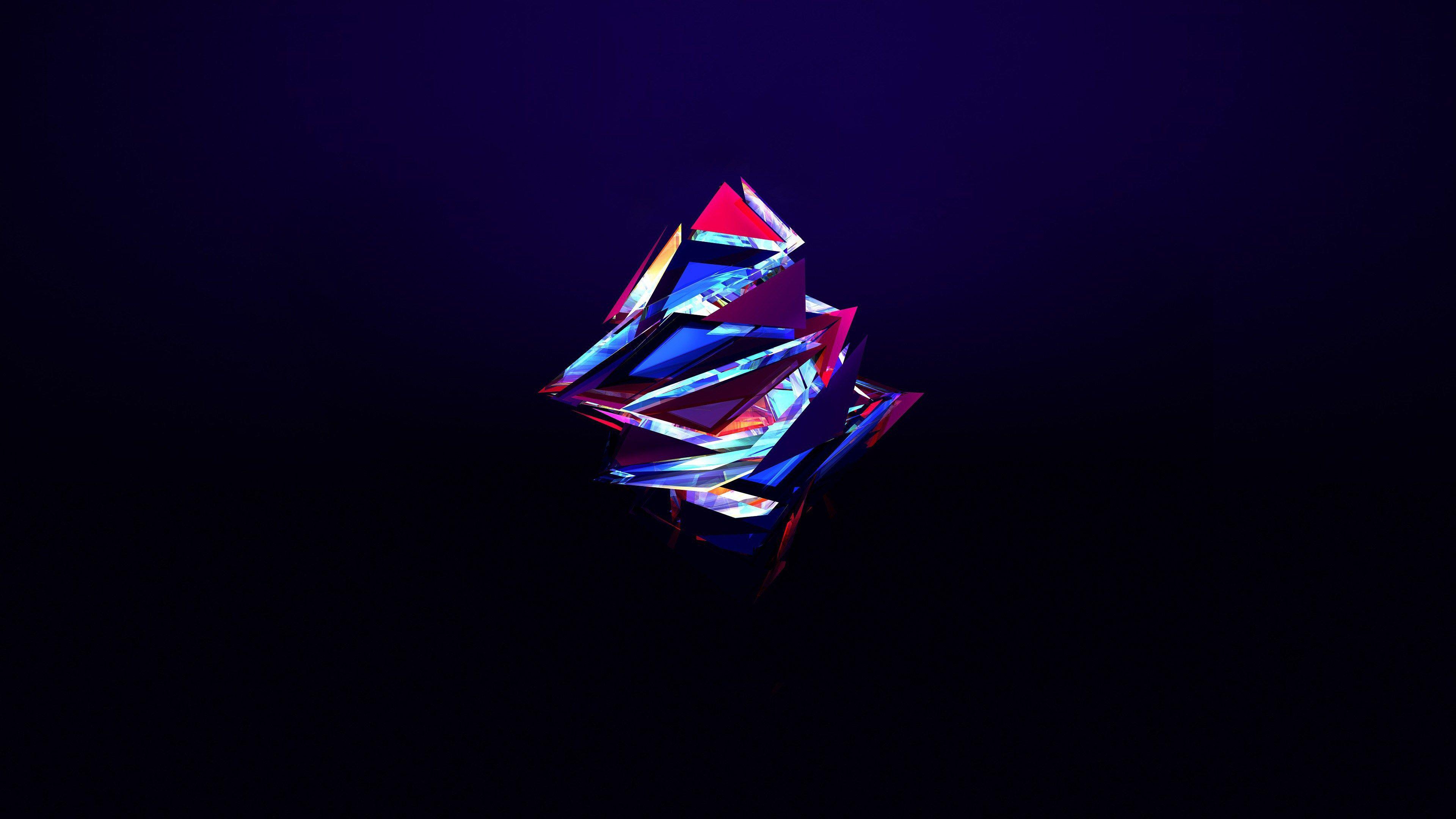 Kristall, Geometrisch, Dunkelblau, Rot, Minimalistisch, 3840x2160, 4K-Hintergrundbild für PC