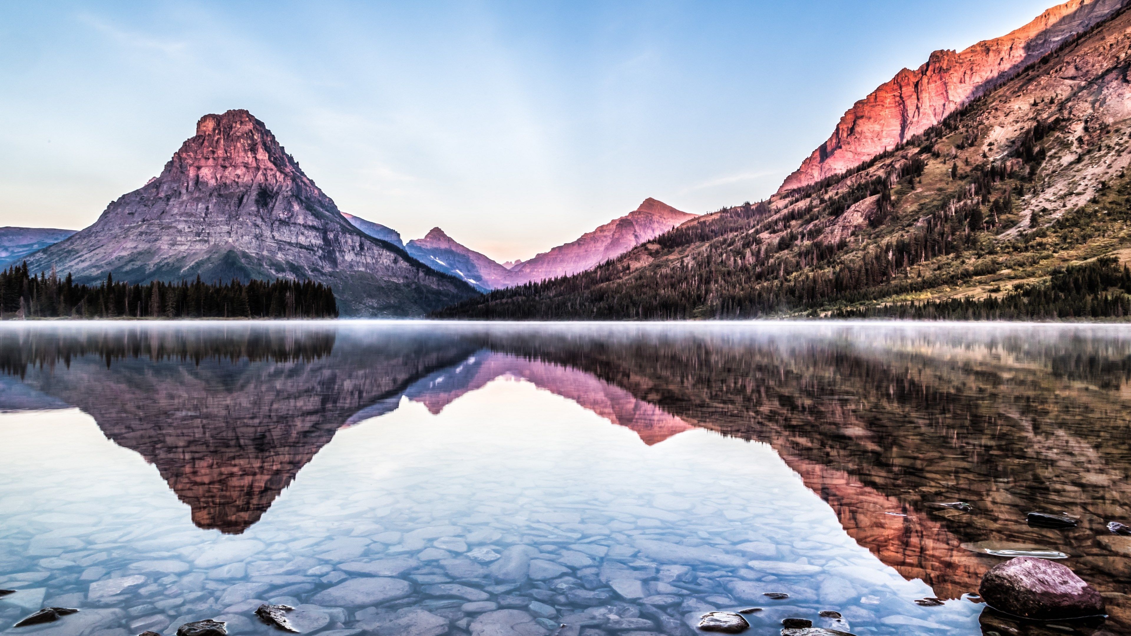 Sinopah Mountain, Glacier-Nationalpark, Bergsee, Spiegelung, Sonnenaufgang, 4K, PC-Hintergrundbild