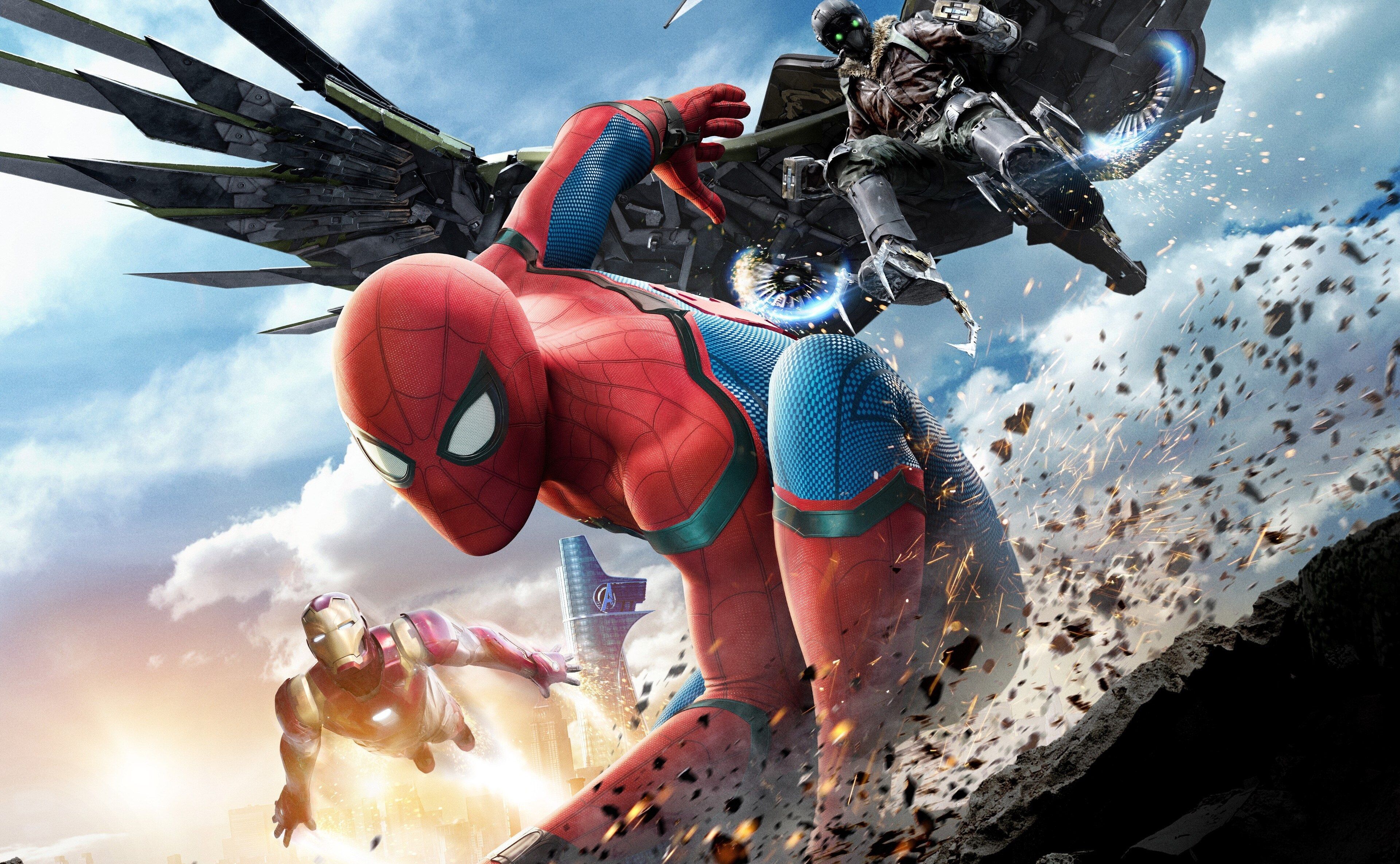 Spider-Man: Homecoming, Spider-Man, Iron Man, Vulture, Marvel, 4K, Windows-Hintergrundbild