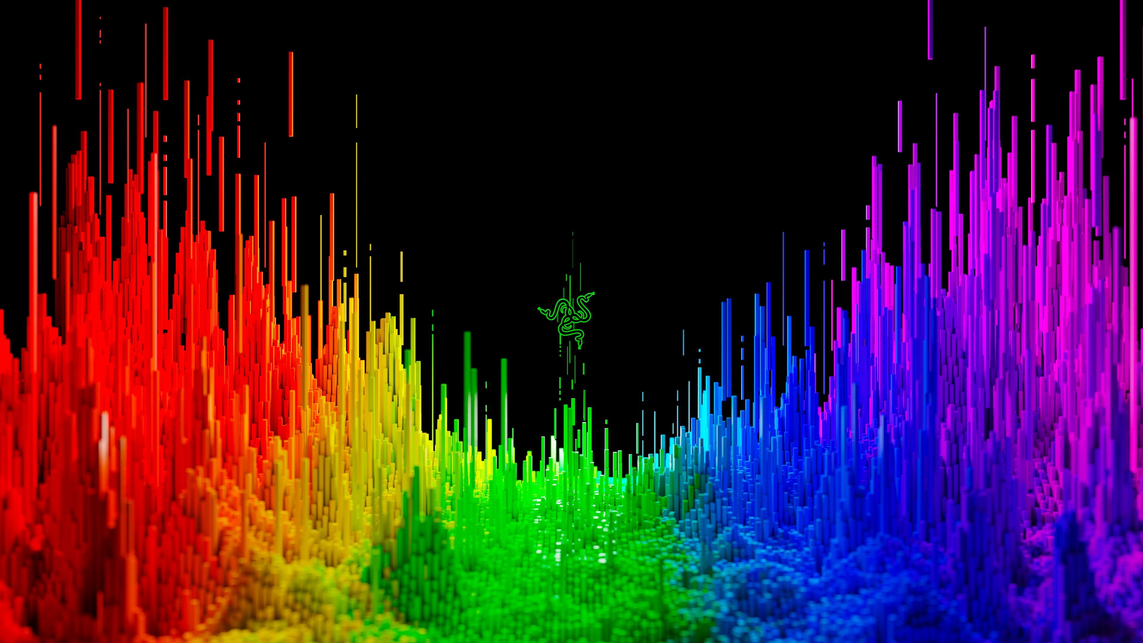 Razer, Logo, Equalizer, Regenbogenfarben, Schwarzer Hintergrund, 4K Wallpaper