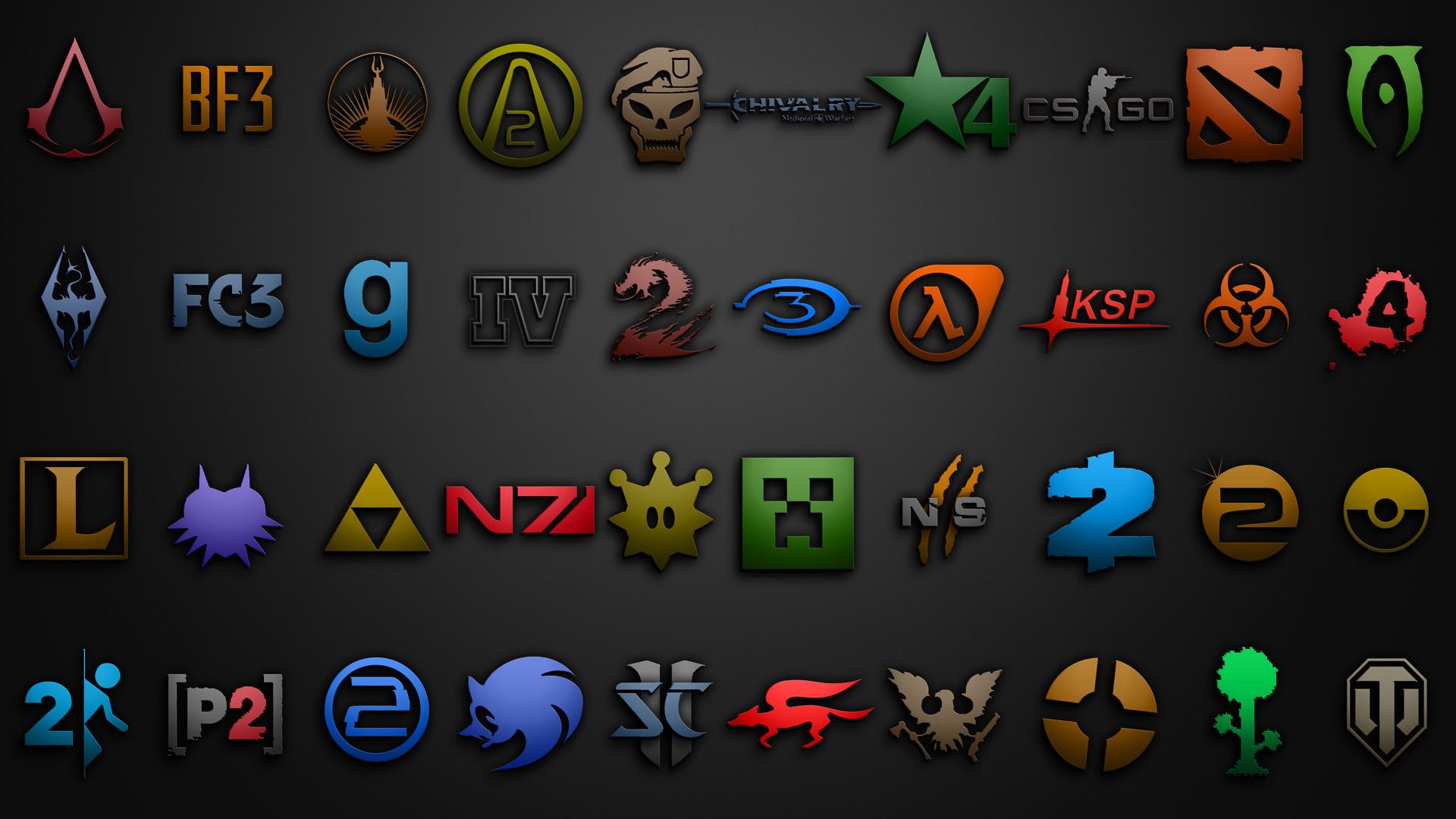 Spiele-Logos, Battlefield 3, Dota 2, Minecraft, Half-Life, Symbole, Collage, 1080p-Hintergrundbild
