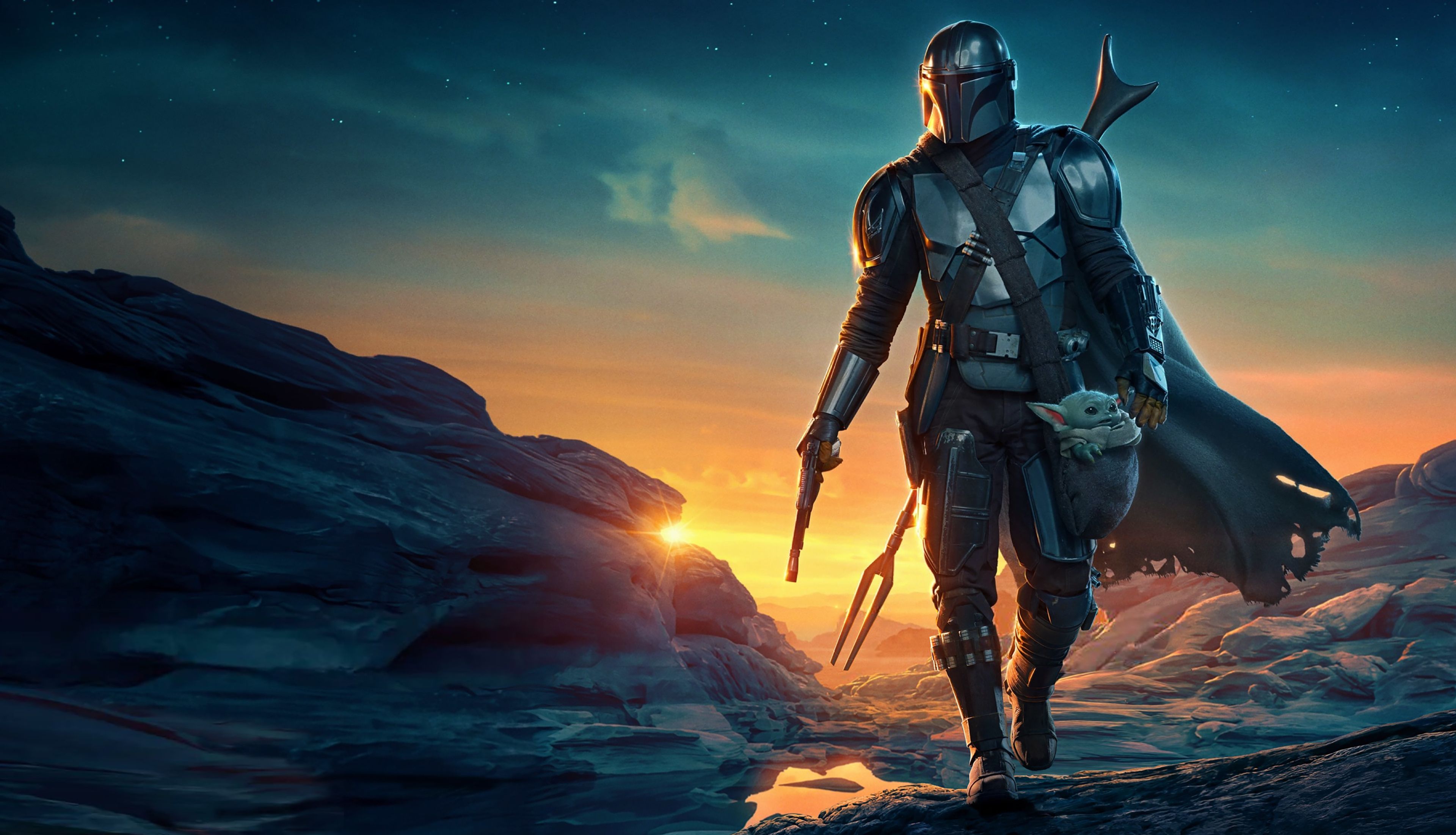 The Mandalorian, Mandalorianer, Star Wars, Sonnenuntergang, Rüstung, 4K-Hintergrundbild für PC