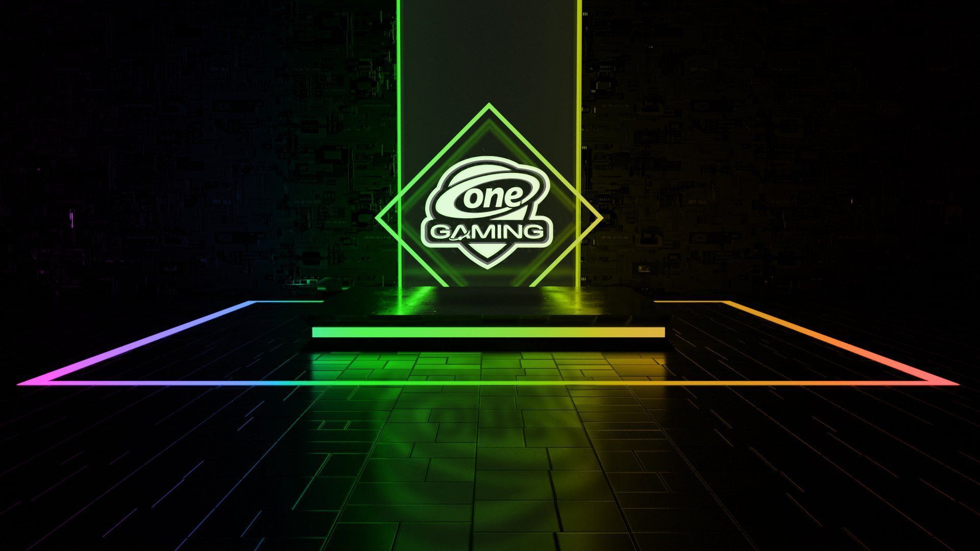 ONE GAMING, Logo, Neon, Grün, Bühne, Dunkel, Full HD, Desktop-Hintergrund für Windows