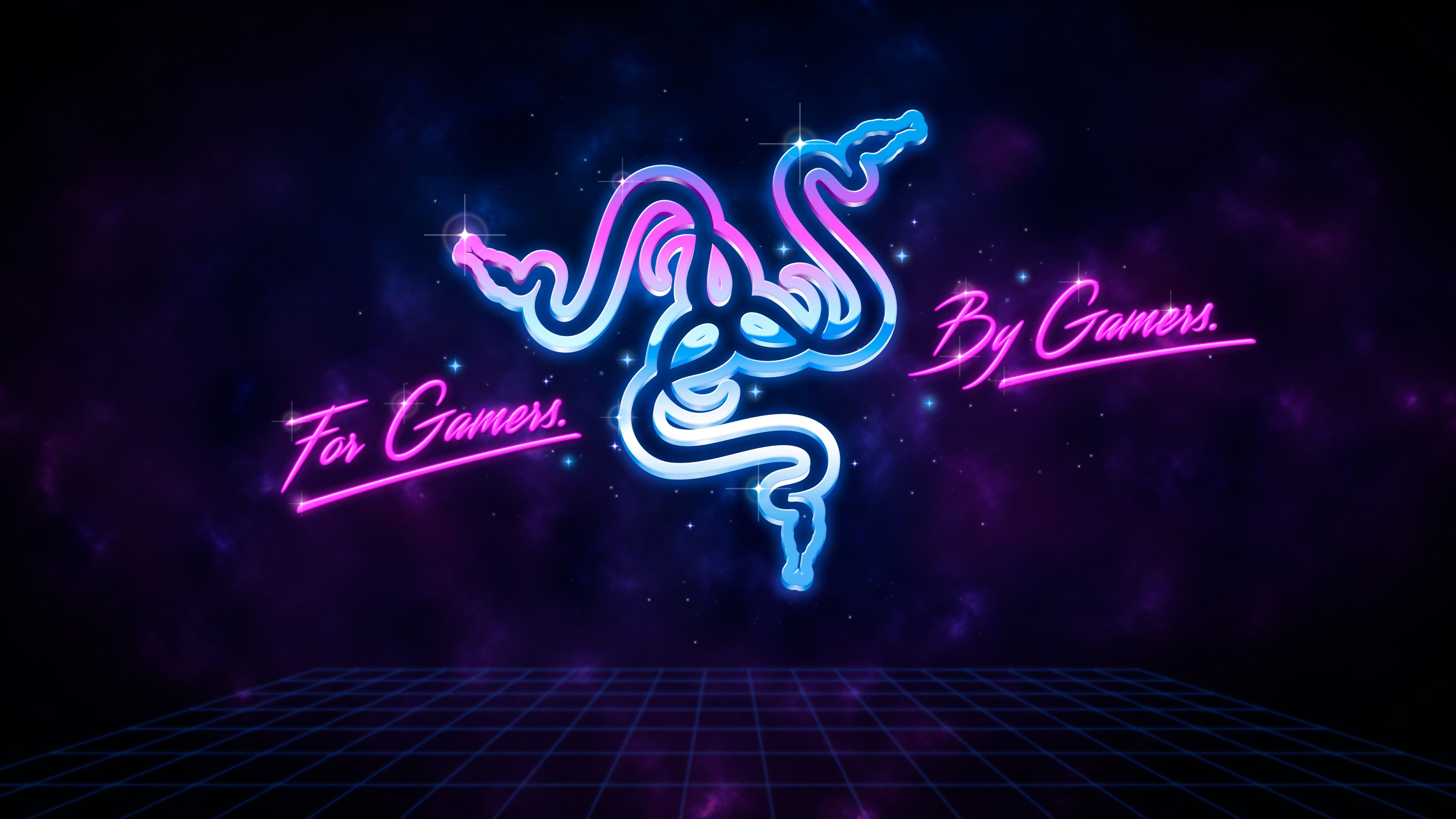 Razer, For Gamers. By Gamers., Logo, Neon, Synthwave, Gaming, 3840x2160, Desktop-Hintergrund