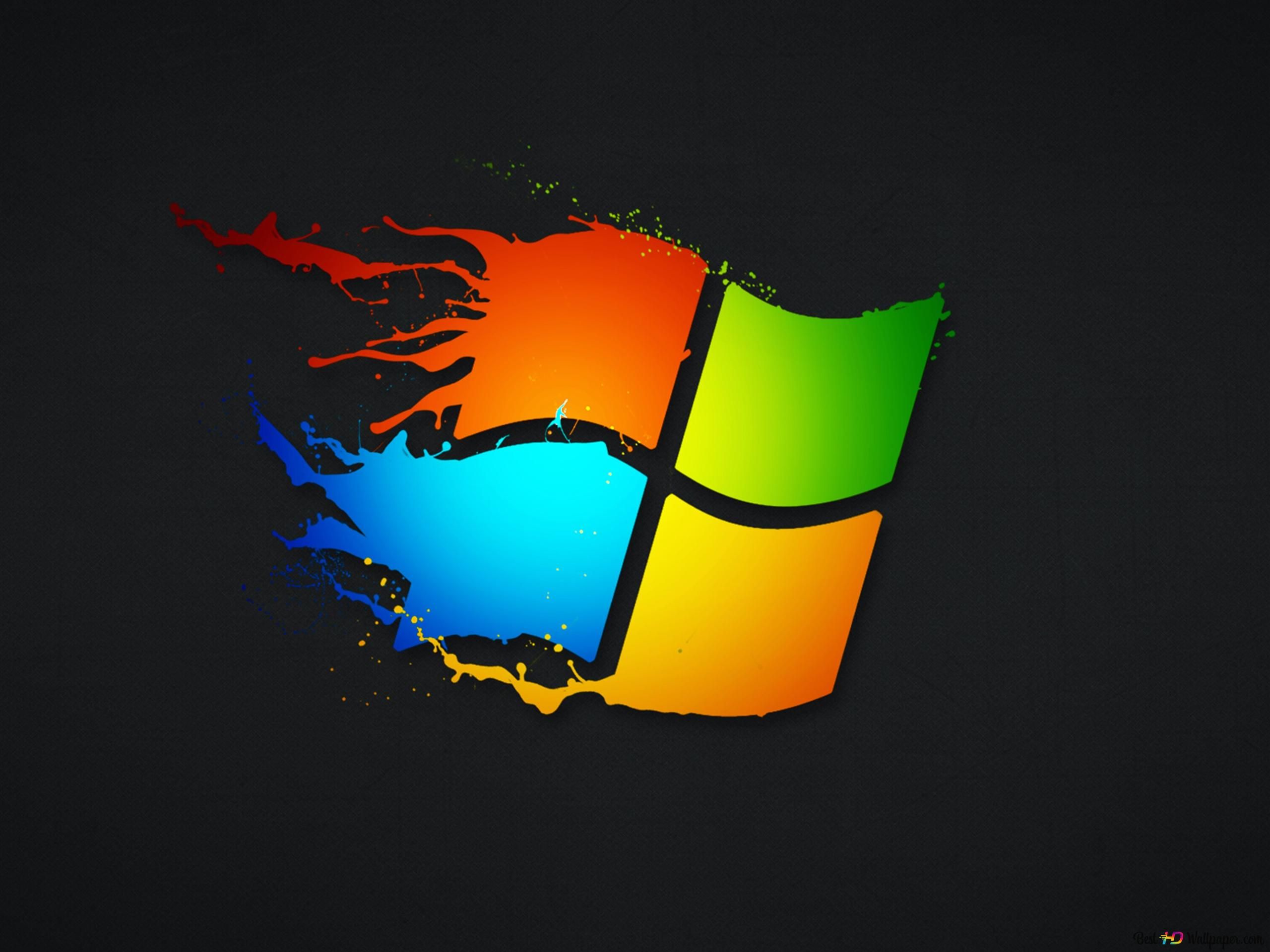 Windows, Microsoft, Windows-Logo, Farbspritzer, Dunkelgrau, 2K, iPad-Hintergrundbild