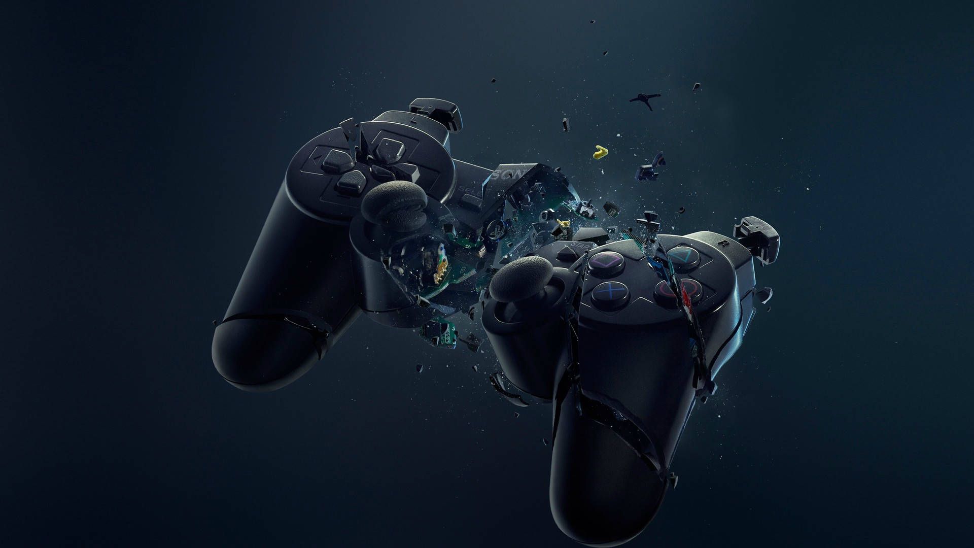 Controller, Zerfall, Partikel, Dunkelblau, 3D, Full HD 1080p, Desktop-Hintergrundbild