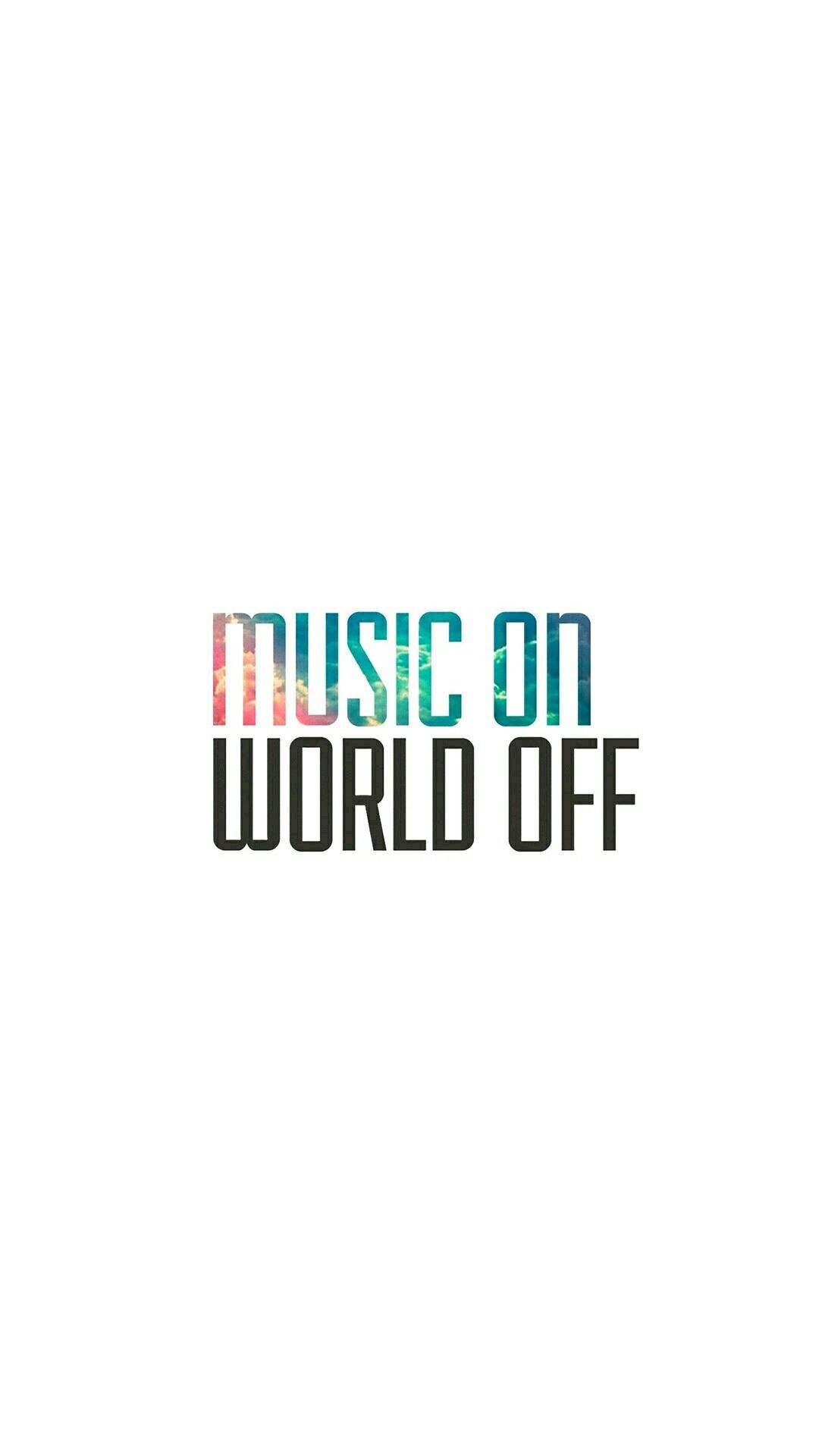 Music On World Off, Musikspruch, Typografie, Weißer Hintergrund, Farbverlauf, Sperrbildschirm