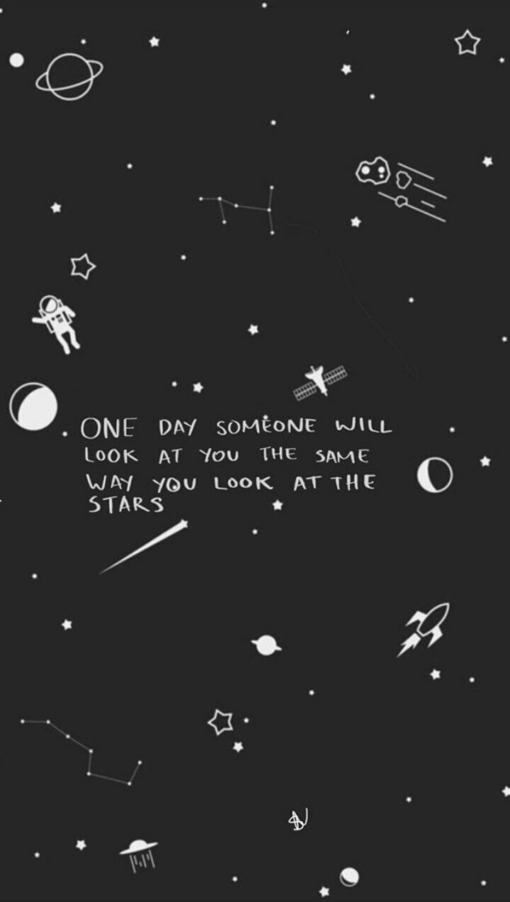 Weltraum-Doodles, Planeten, Astronaut, Sterne, Handschrift, Schwarz-Weiß, HD, Handy-Hintergrund