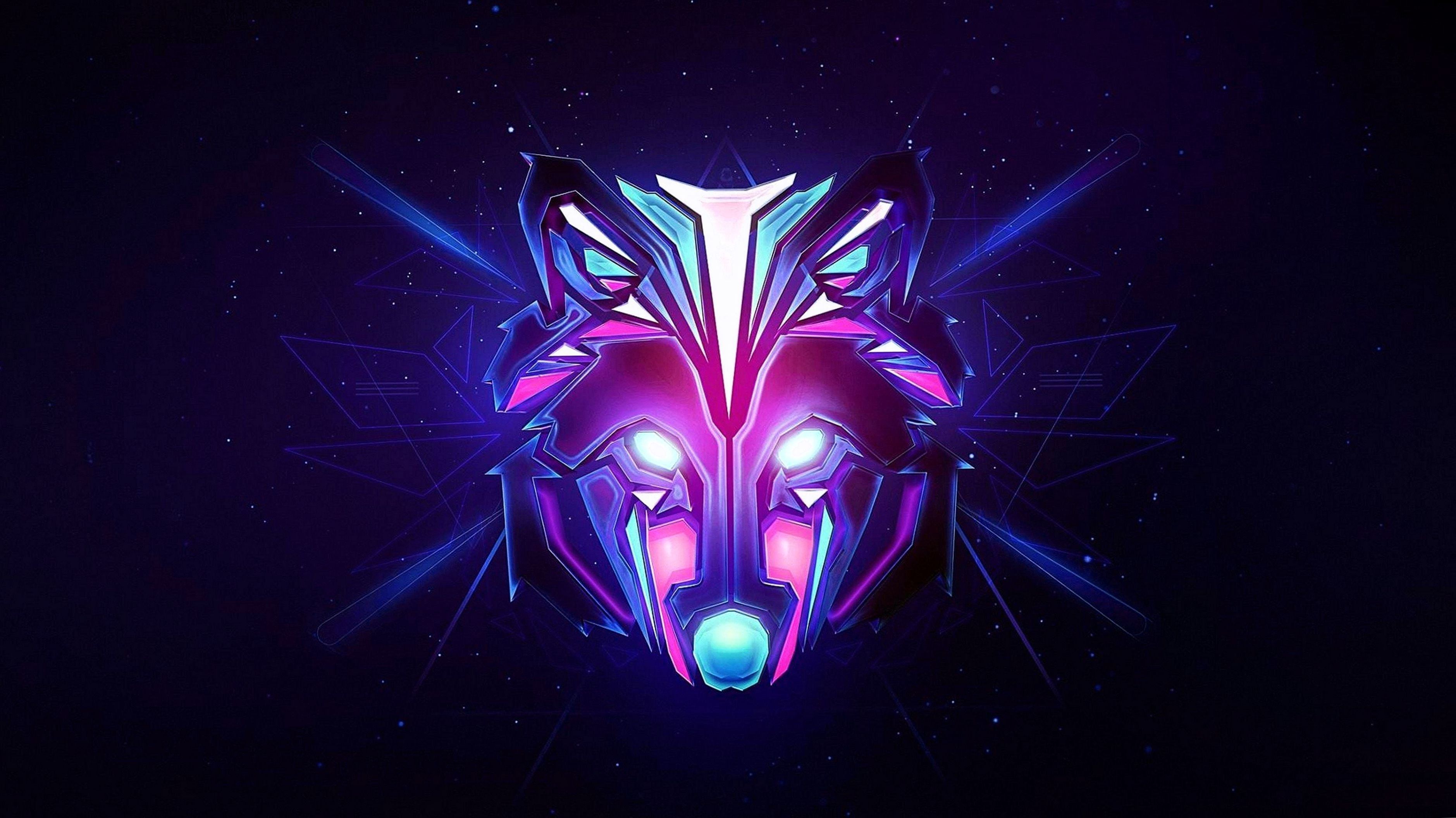 Wolf, Neon, Emblem, Lila, Leuchten, 2K, Hintergrund für den Desktop