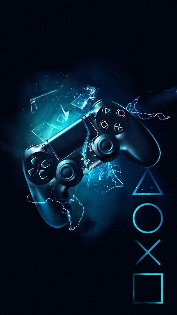 PlayStation-Controller, PlayStation-Symbole, Neon, Blau, Dunkel, HD, Handy-Hintergrundbild