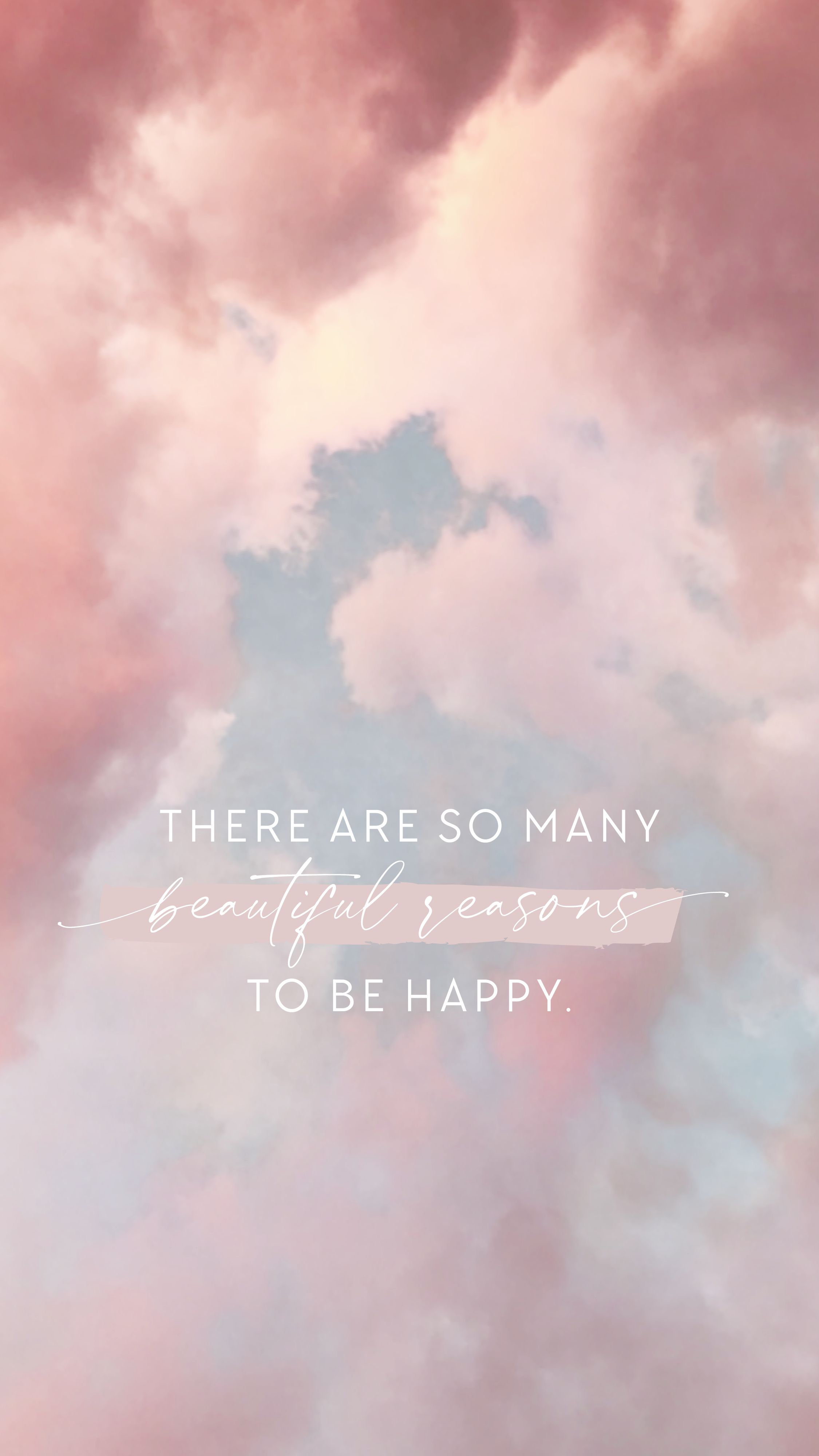 There are so many reasons to be happy, Rosa Wolken, Wolkenhimmel, Pastell, QHD+, Handy-Hintergrund