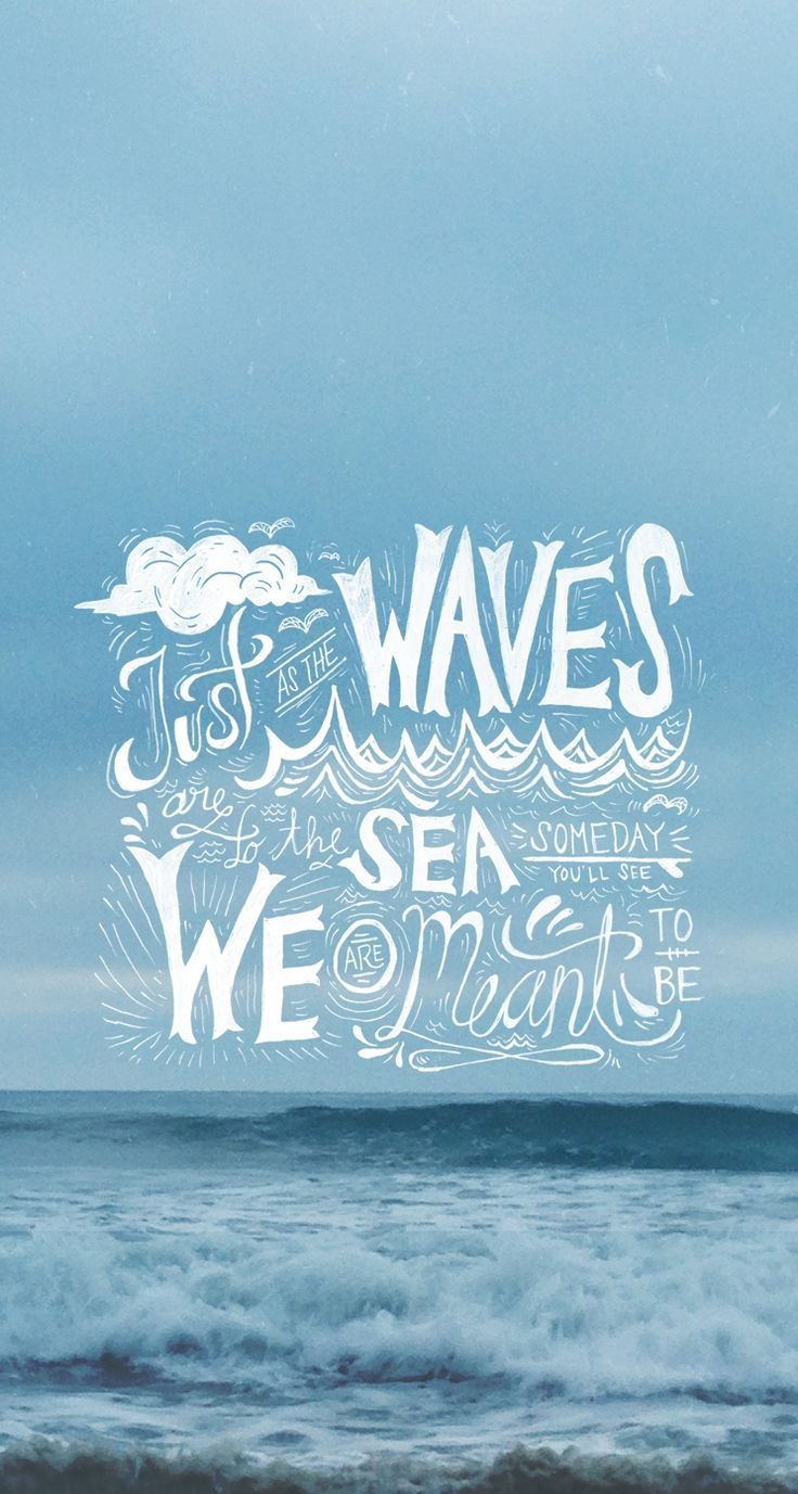 Waves, Meereswellen, Handlettering, Blauer Himmel, Wolken, HD, iPhone-Hintergrundbild