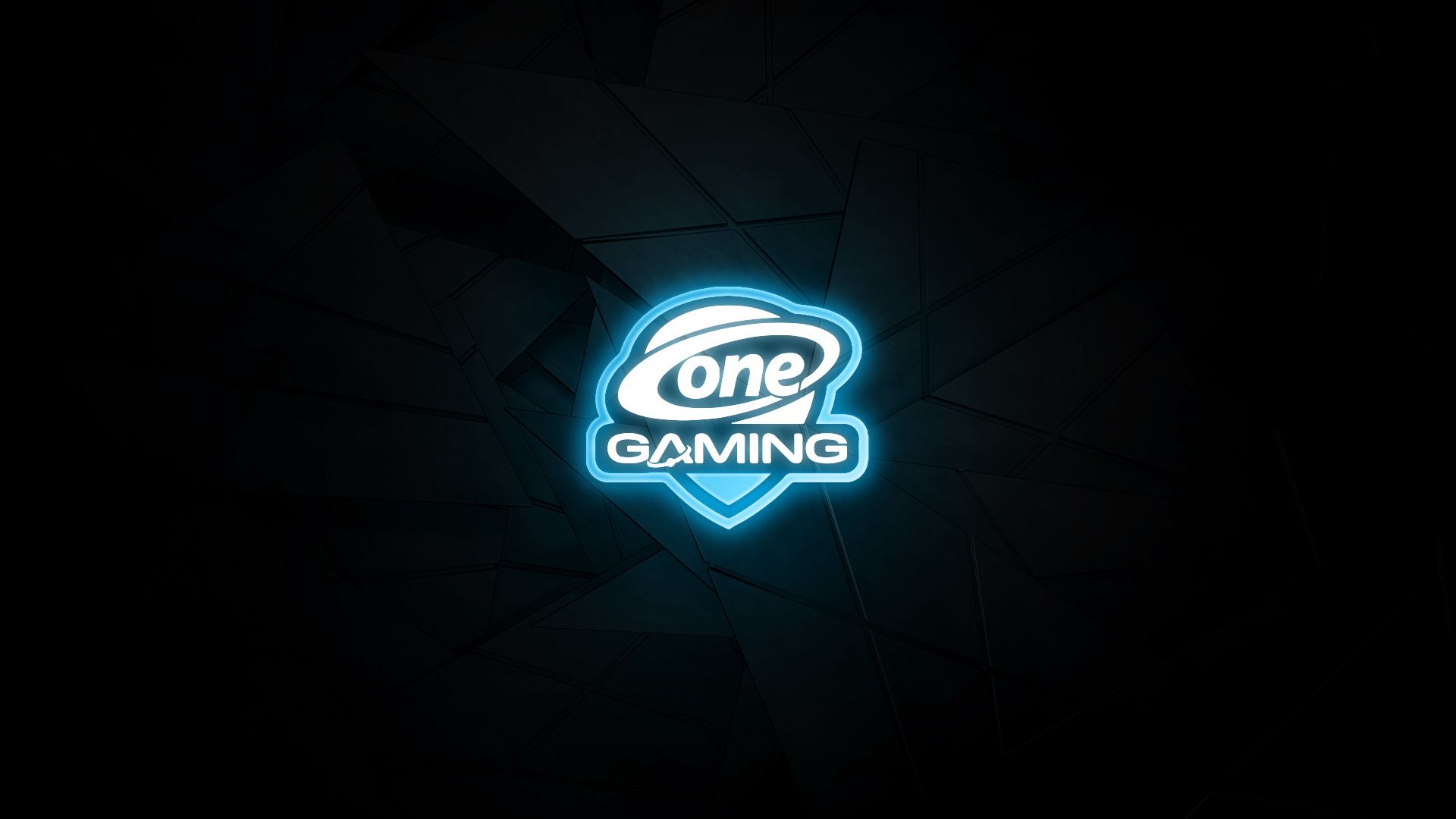 ONE GAMING, Logo, Neon, Blau, Schwarzer Hintergrund, Full HD Wallpaper