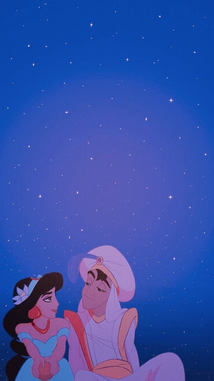 Aladdin, Jasmin, Disney, Nachthimmel, Blau, Hintergrundbild für iPhone und Android