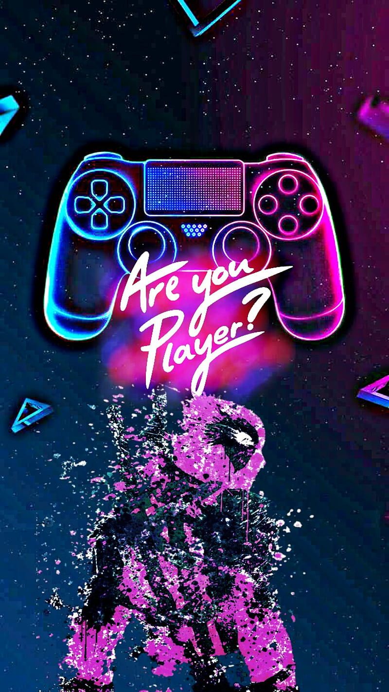 Are you Player?, Controller, Astronaut, Neon, Pink-Blau, Hintergrundbild fürs Handy