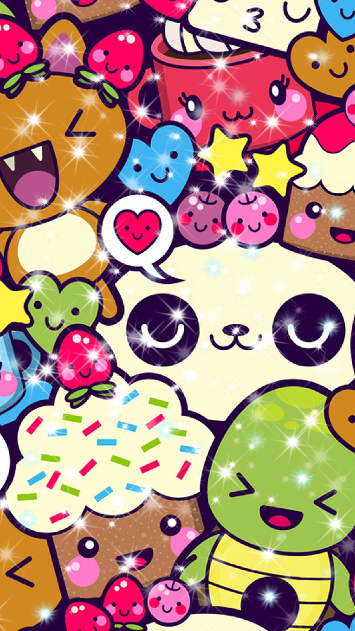 Kawaii, Süße Figuren, Doodle, Bunt, Muster, Full HD, Sperrbildschirm fürs iPhone