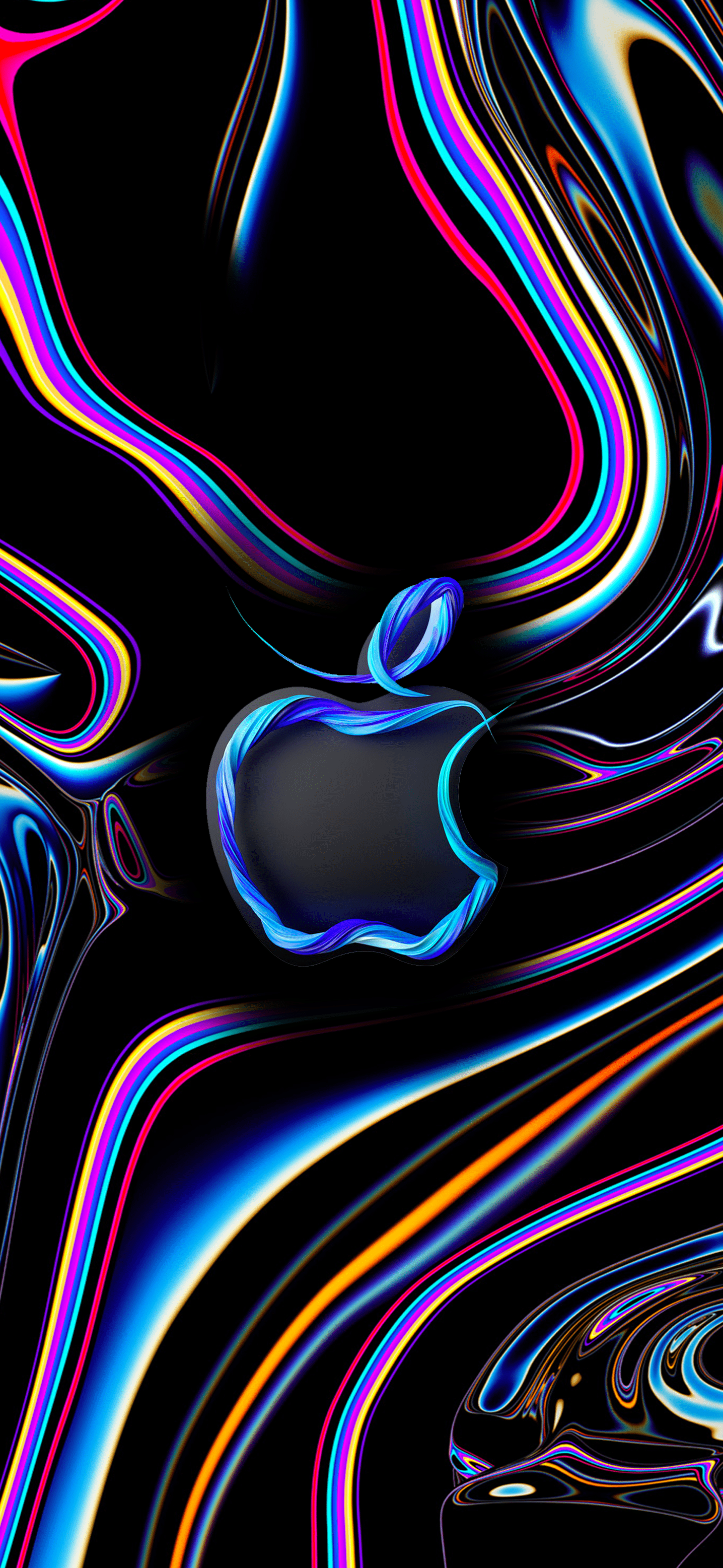 Apple, Apple-Logo, Neonlinien, Schwarz, Abstrakt, Full HD, Handy-Hintergrund im Hochformat