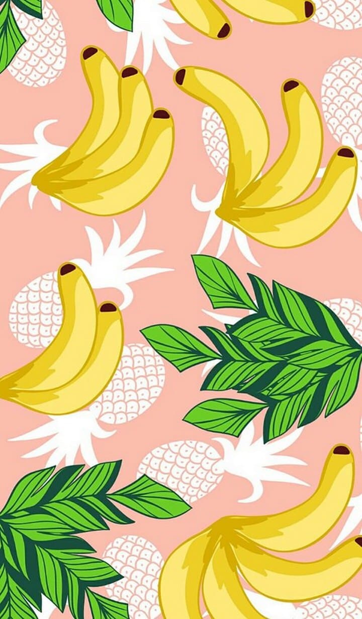 Bananen, Ananas, Blätter, Rosa Hintergrund, Muster, HD, Sperrbildschirm fürs iPhone