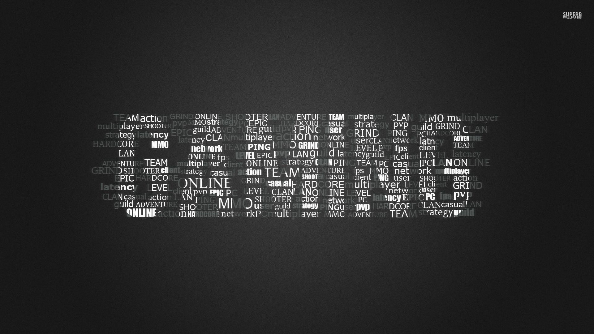 Gaming, Wortwolke, Typografie, Grau, Schwarzer Hintergrund, Full HD Wallpaper