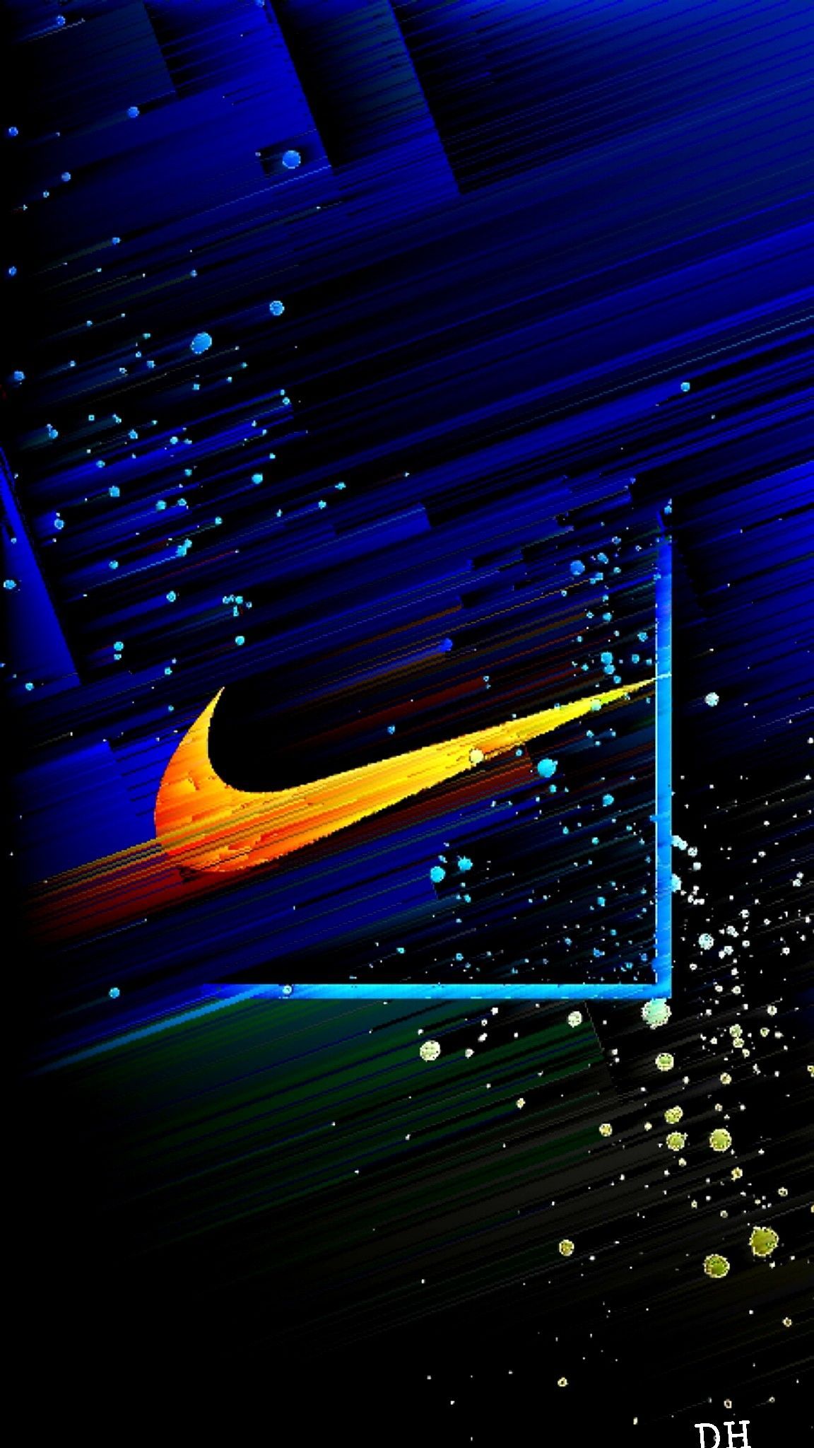 Nike, Swoosh, Neon, Dunkelblau, Glitzer, Full HD, Handy-Hintergrund im Hochformat