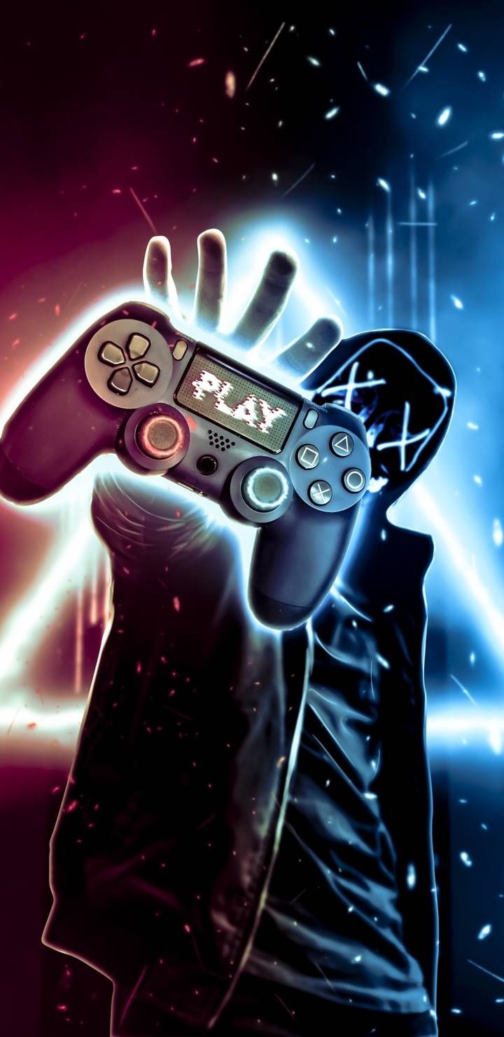 Gamer, Controller, Neon, Silhouette, Weltall, HD, Handy-Hintergrund im Hochformat