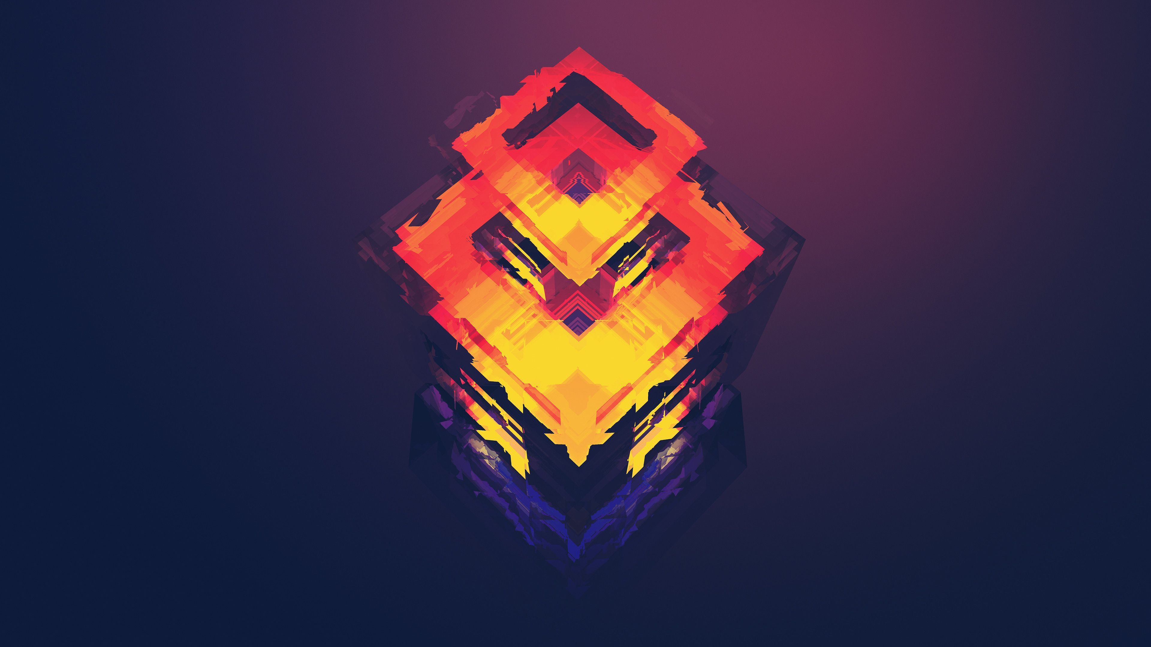Geometrisches Emblem, Orange, Rauten, Dunkelblau, Flat Design, 4K, PC-Hintergrundbild