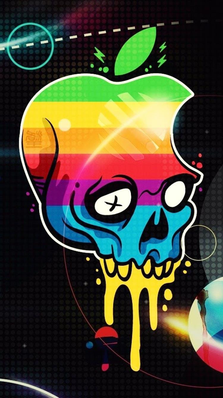 Apple, Logo, Totenkopf, Regenbogenfarben, Graffiti, Pop Art, HD, iPhone-Hintergrundbild